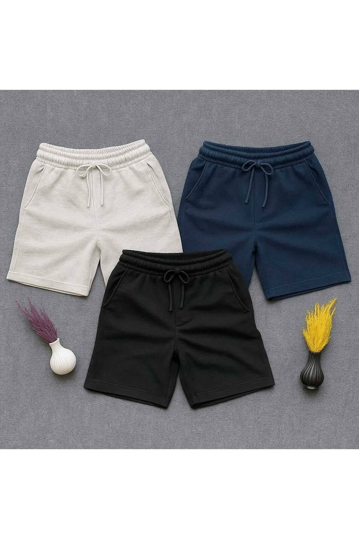 TREND ALİSSE 3 lü paket erkek siyah lacivert gri regular fit cepli bermuda şort