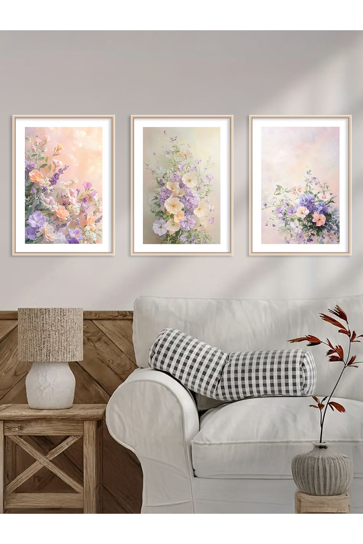fijigo Çerçeveli Pastel Bahar Esintisi 3'lü Set Tablo