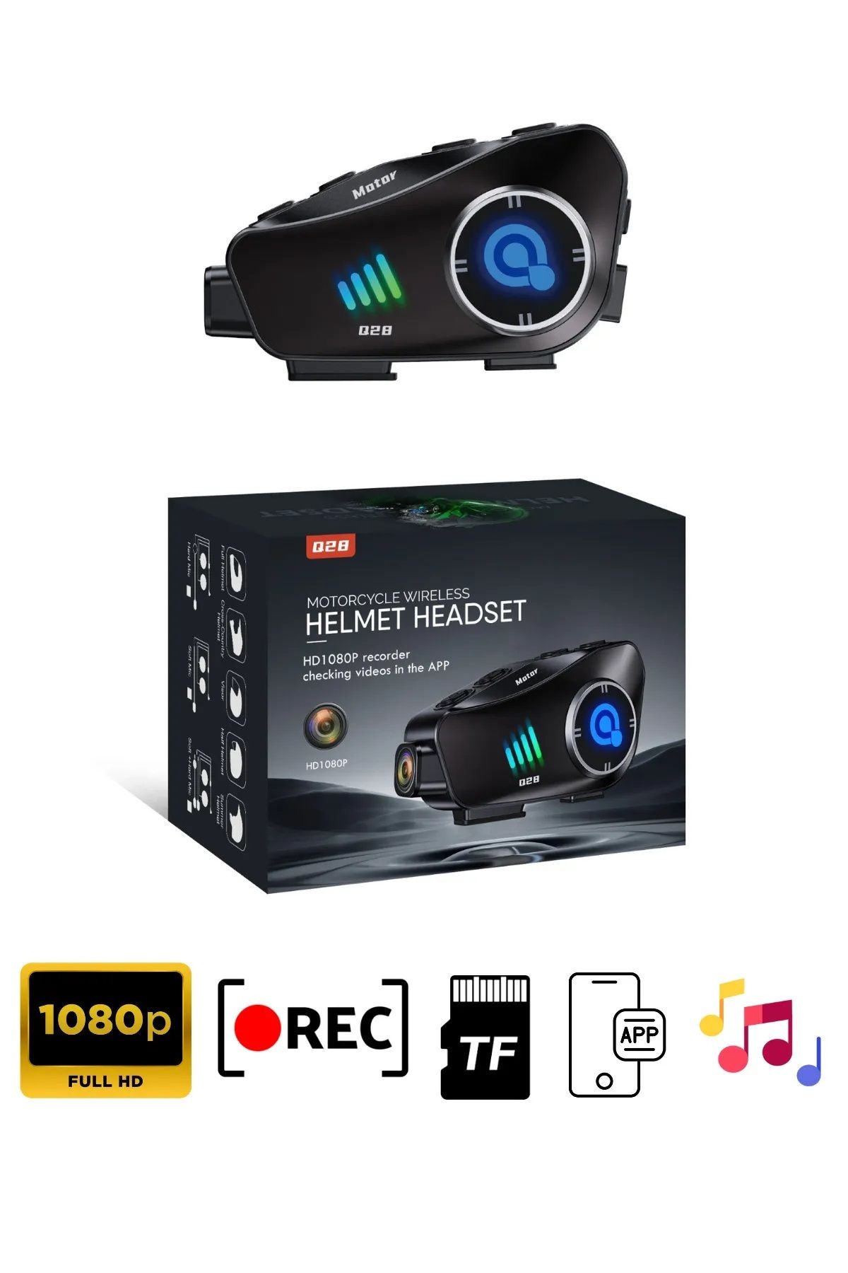 Serreha Q28 Motosiklet Kask Bluetooth Kulaklık 1080P Kamera Interkom Kulaklık SD KART HEDİYELİ