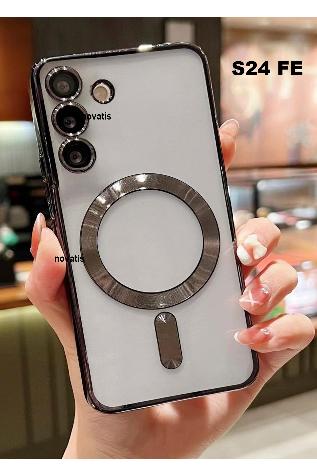Novatis Samsung Galaxy S24 FE Uyumlu Kılıf Kamera Lens Korumalı Magsafe Şarj Özellikli Arkası Şeffaf Kapak