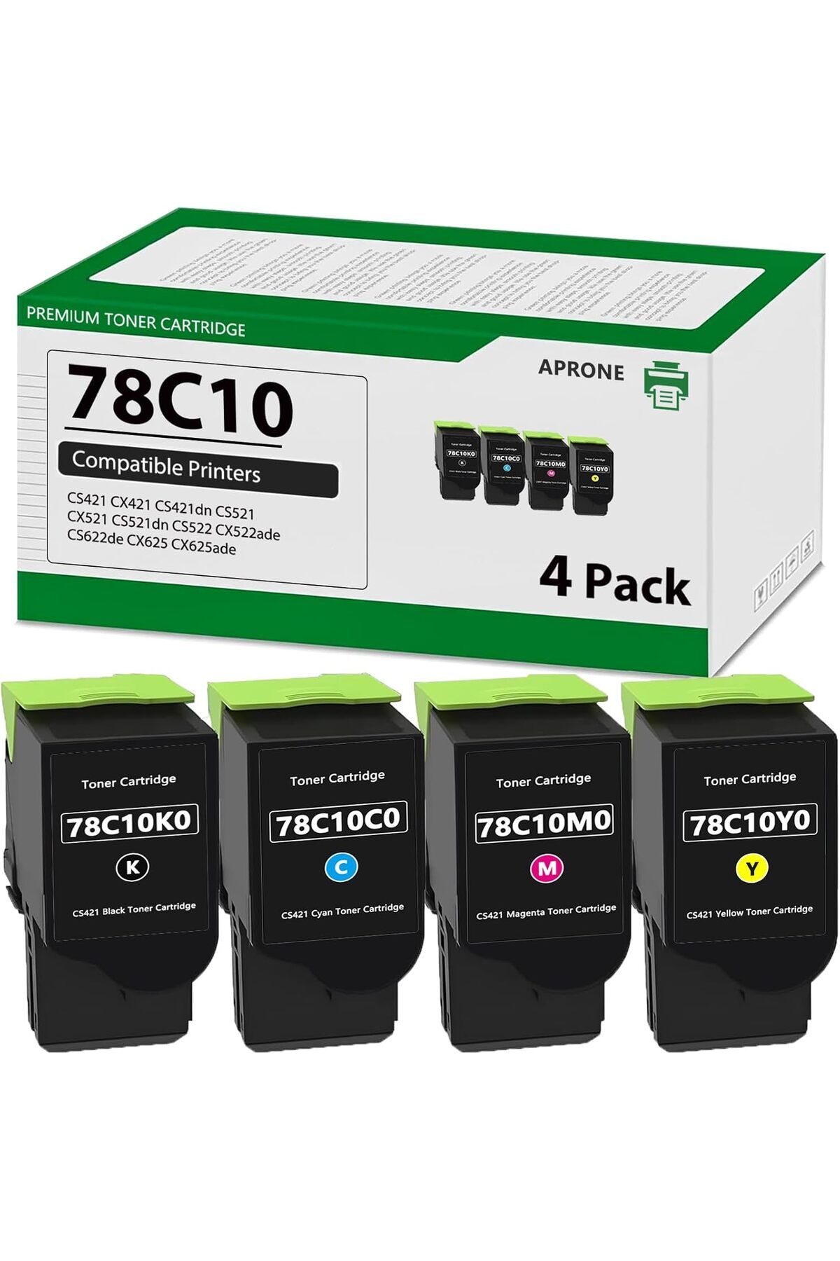 Lexmark CS421 CX522 CX421 CS521 CX521 CS522 CX622 CX625 Printer (Black Magenta Yellow Cyan,4-Pack)