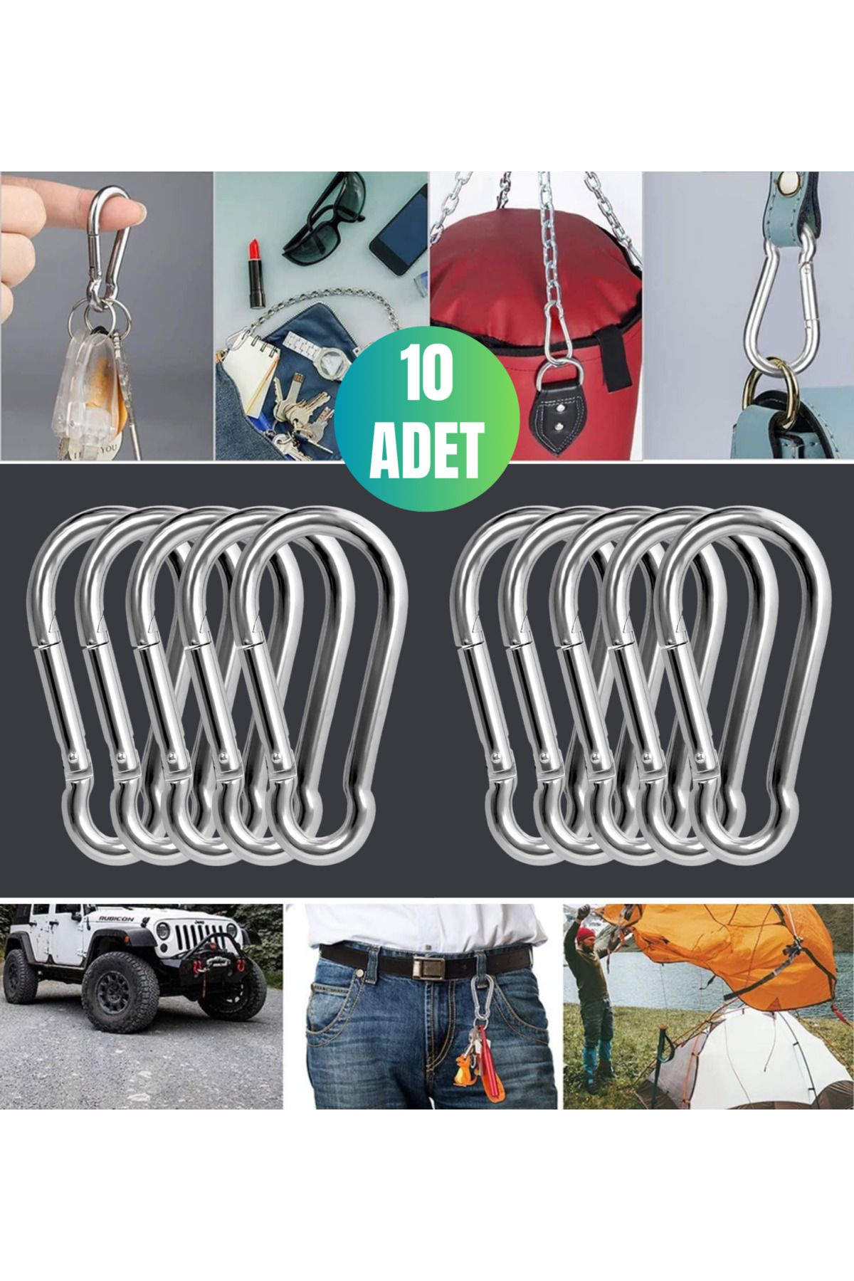 ABLACKS 10 Adet Düz Yaylı Karabina 8 Mm No Olta Deniz Tırmanma Kamp Ekipmanları Hamak Askı