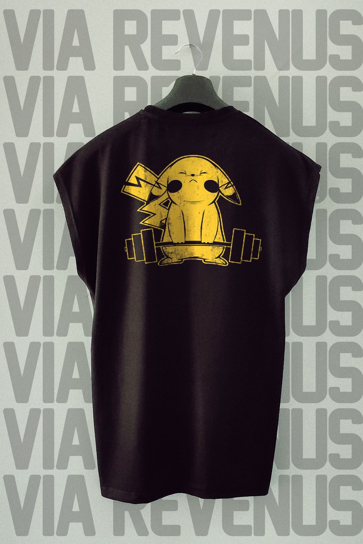 Vordevia Pikachu Gym Sırt Baskılı Sıfır Kollu Bisiklet Yaka Spor Tshirt
