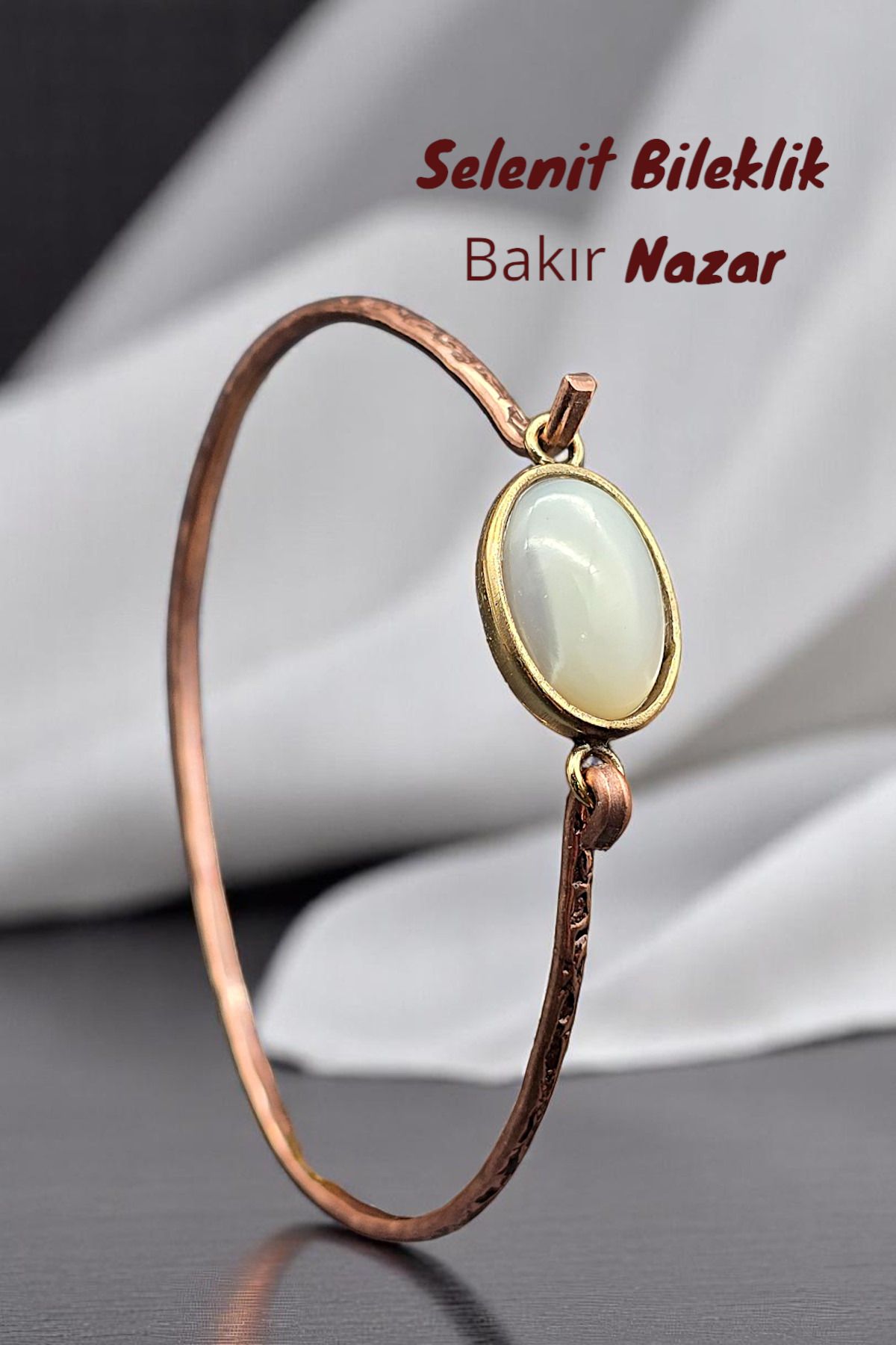 NBS Beautiful Naturel Stones Bakır ( Saf Gerçek ) Selenit taş Trend Zarif Bileklik ( Nazar Koruma ) ( Özel Günler , Hediyelik )