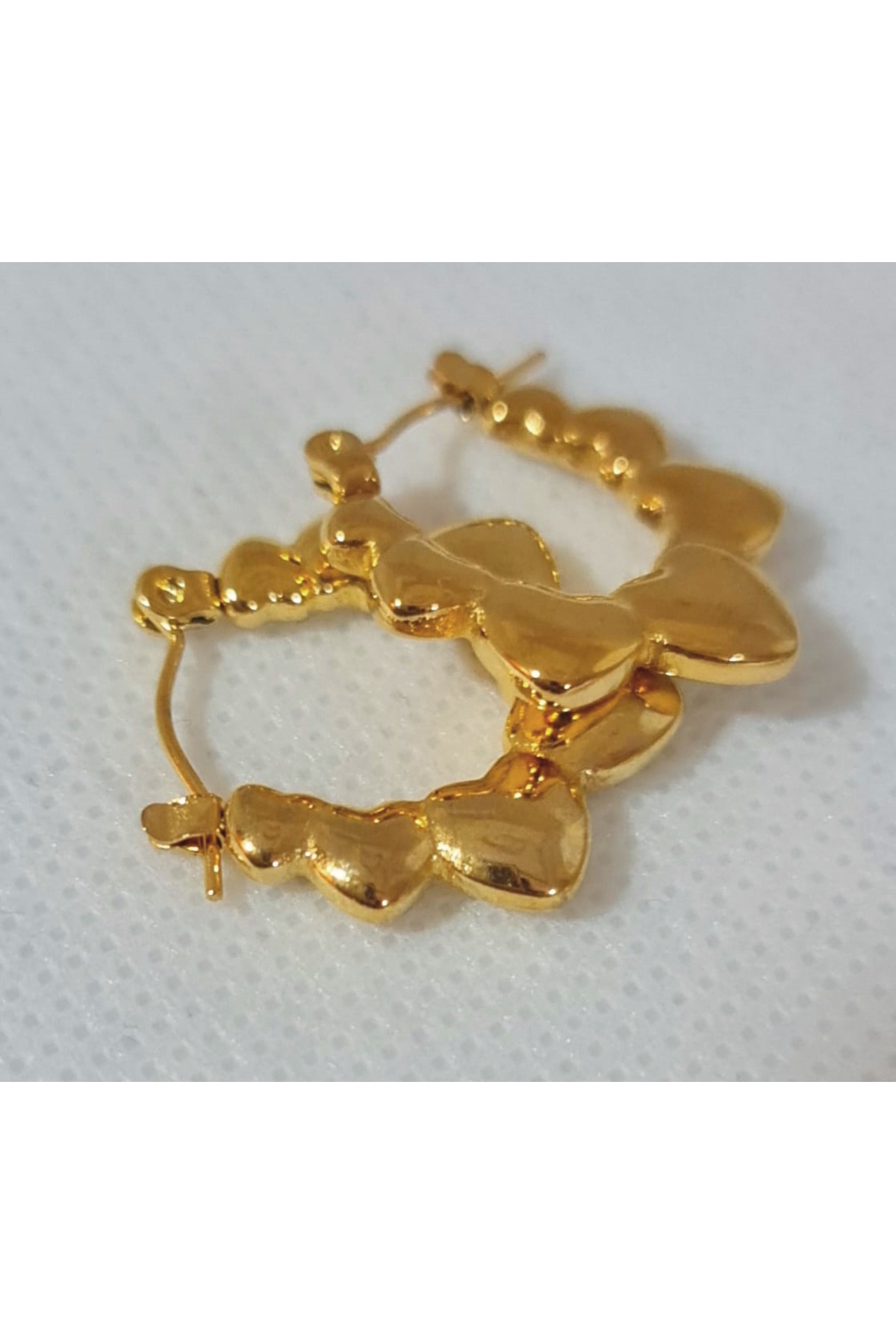 Store 316l Kalp Desenli Halka Paslanmaz Çelik Gold Küpe