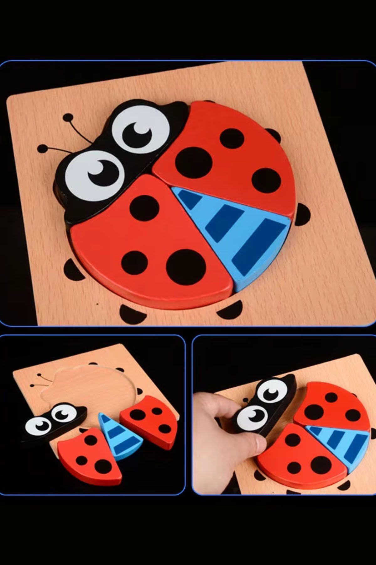 TechnoStation Uğur Böceği Şeklinde Ahşap Bultak Oyun Seti Eğitici Öğretici Oyun Set Bultak Puzzle Oyuncak