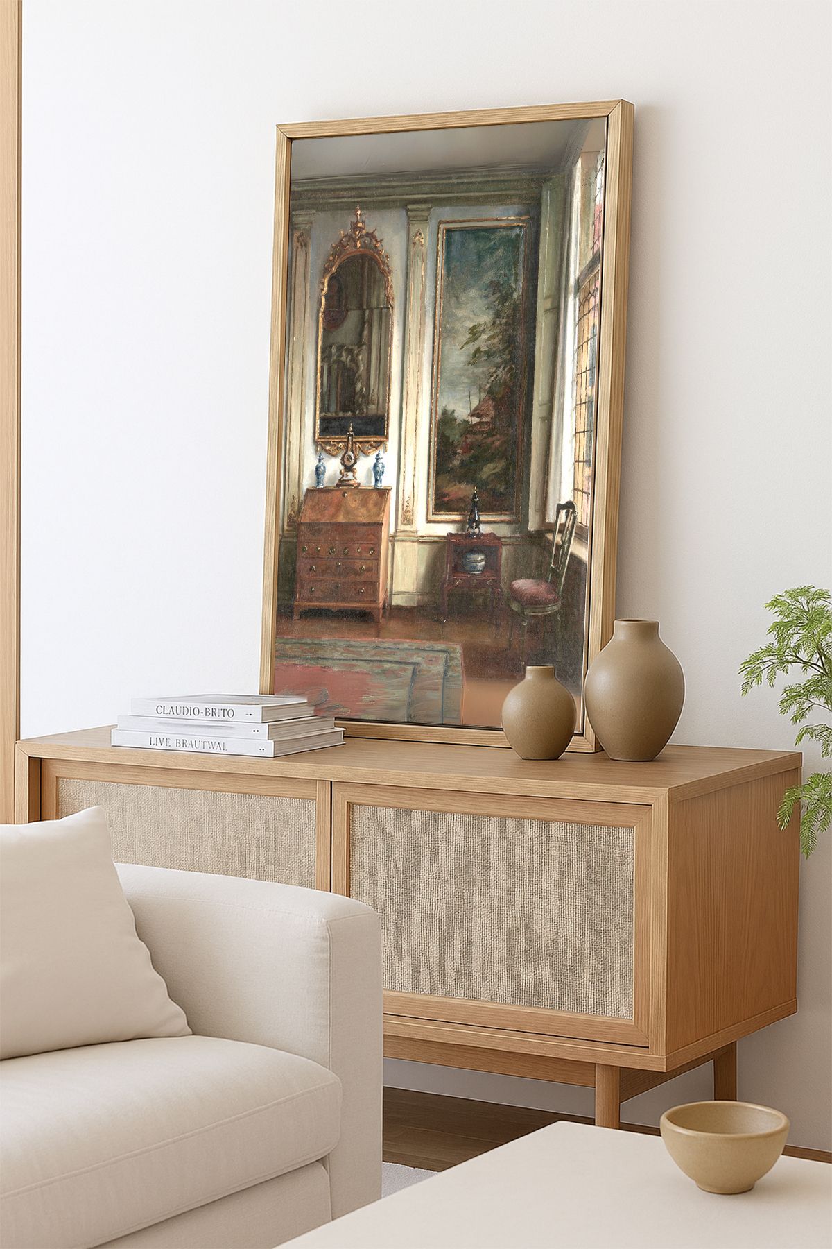 AKSU SANAT Vintage Ayna ve Tablo ÇERÇEVELİ Kanvas Tablo, ÇİFT ÇERÇEVELİ Tablo 1KTBL21