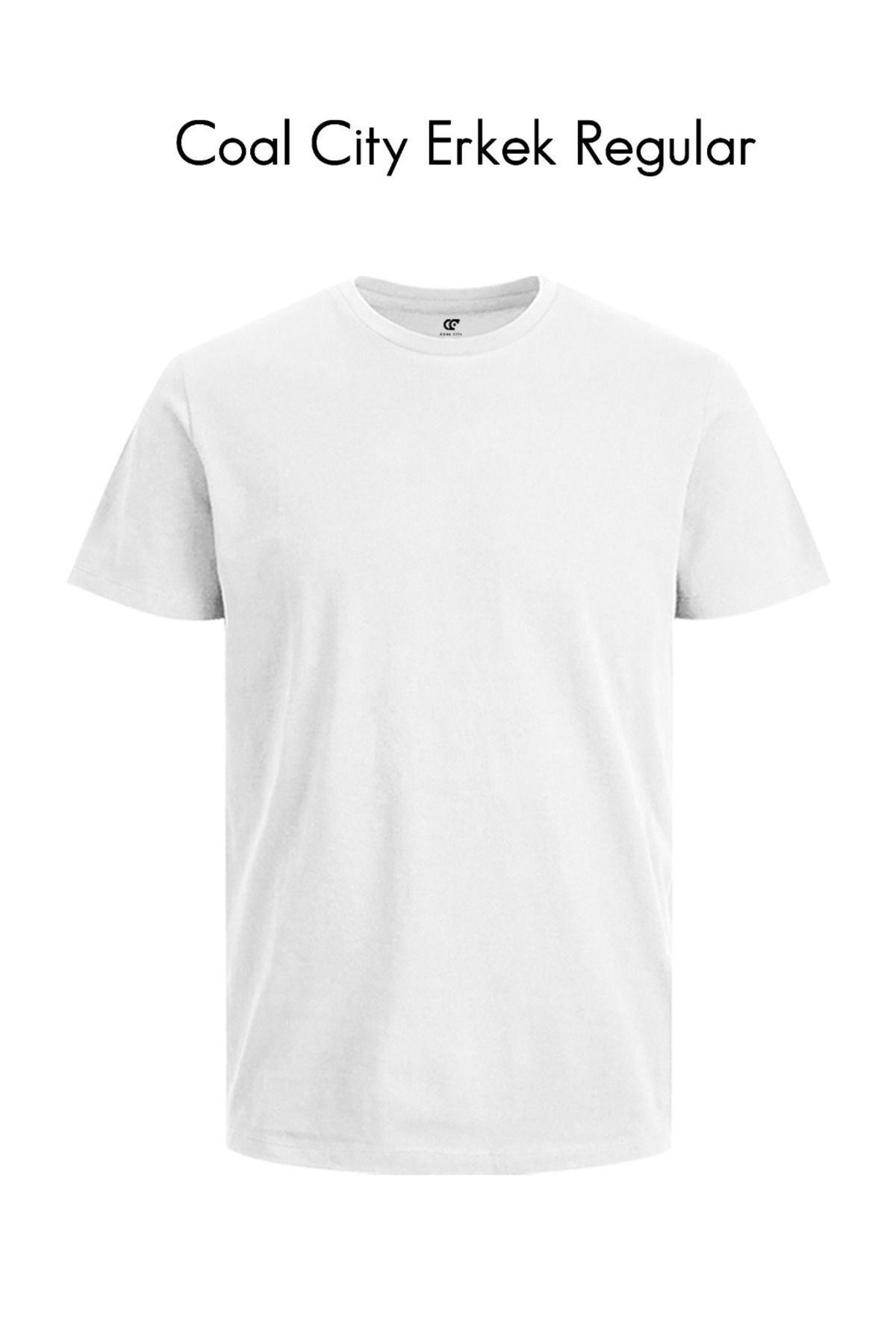 COAL CİTY Erkek Beyaz Regular %100 Organik Pamuk Siyah T-shirt