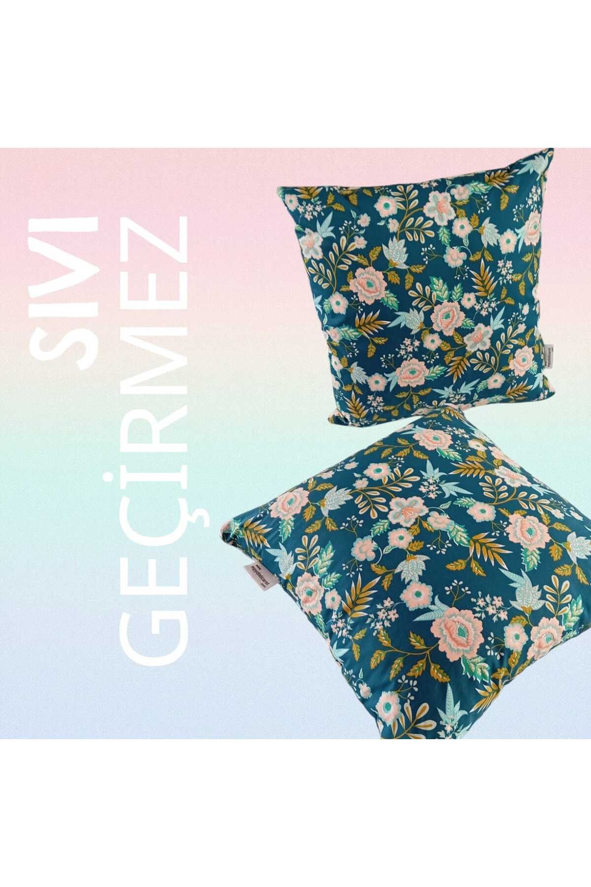 MPY GLOBAL 2li Sıvı Geçirmez Çiçek Desenli Kırlent Kılıfı,40x40 cm,Yastık Kılıfı