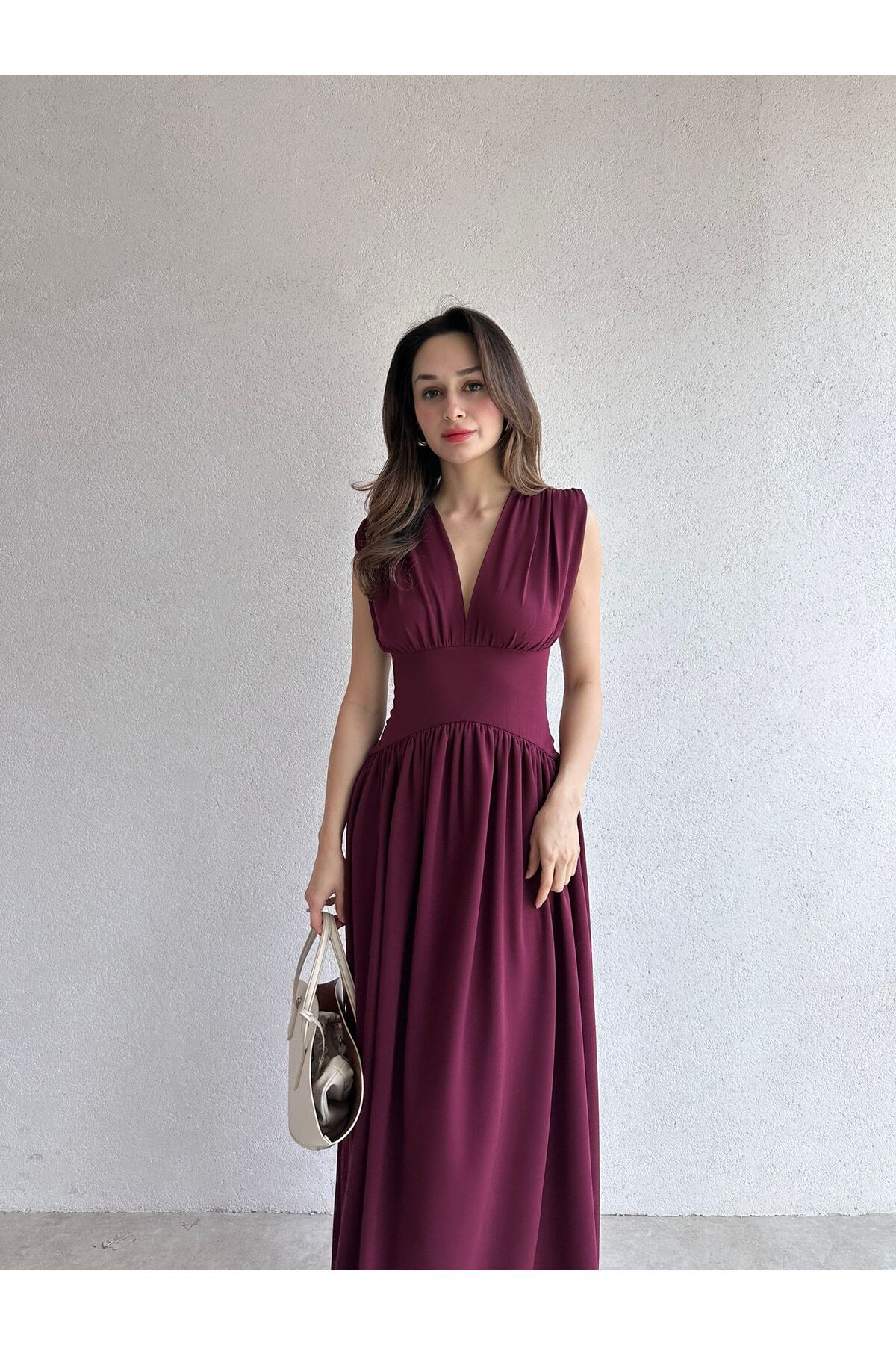 Mooi Butik EGERTON Maxi Elbise 3845 - Bordo