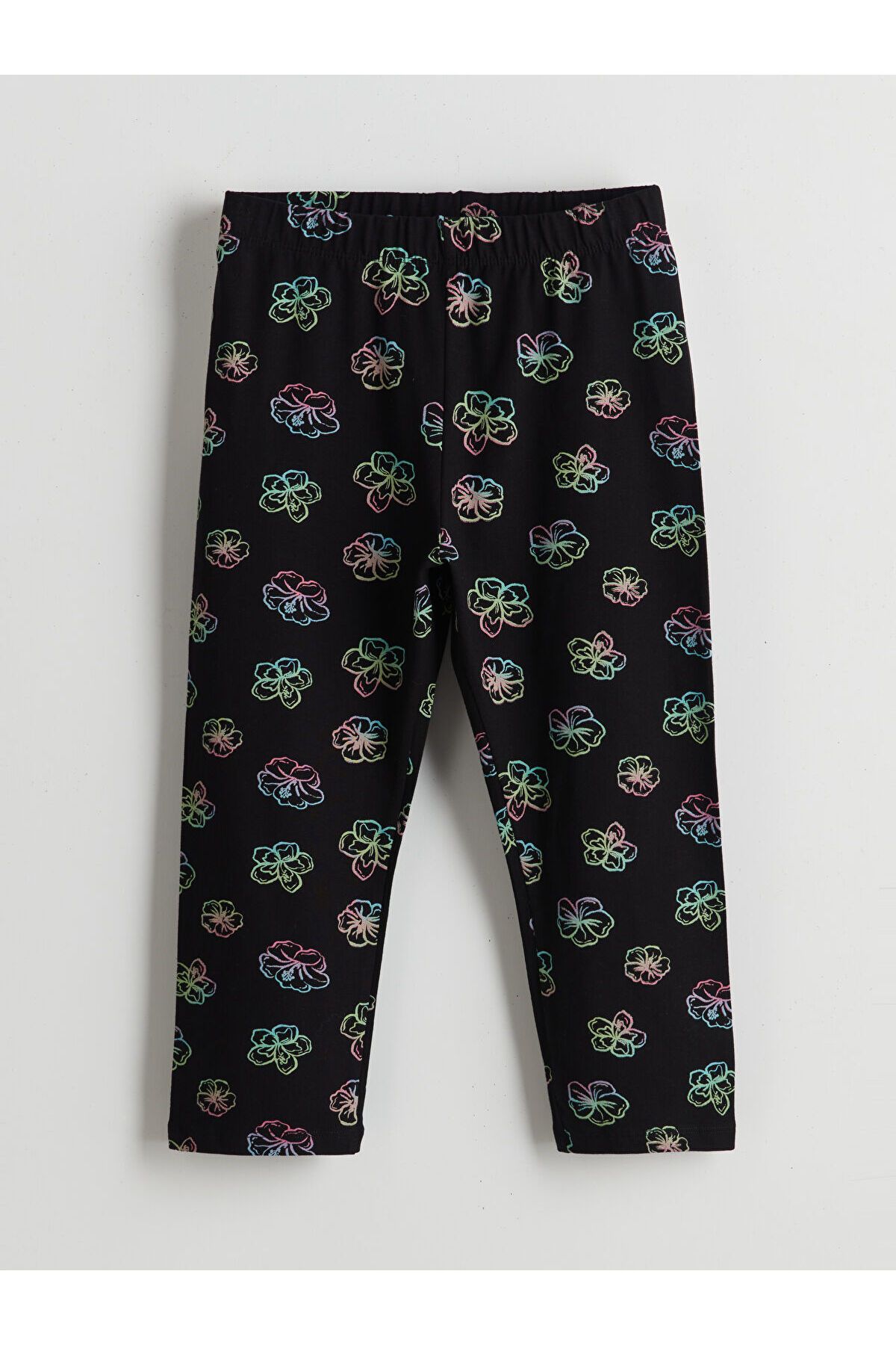 LC Waikiki Beli Lastikli Çiçekli Kız Çocuk 3/4 Boy Tayt