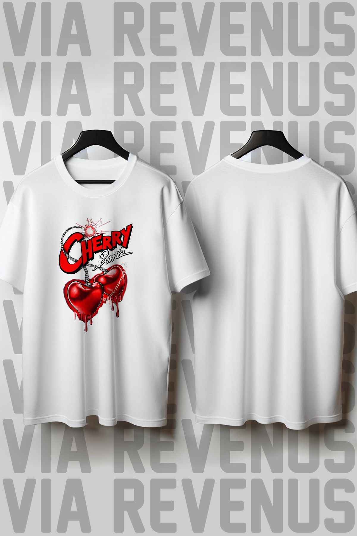 Vordevia Cherry Bomb Baskılı Geniş Kalıp Unisex Bisiklet Yaka Tshirt
