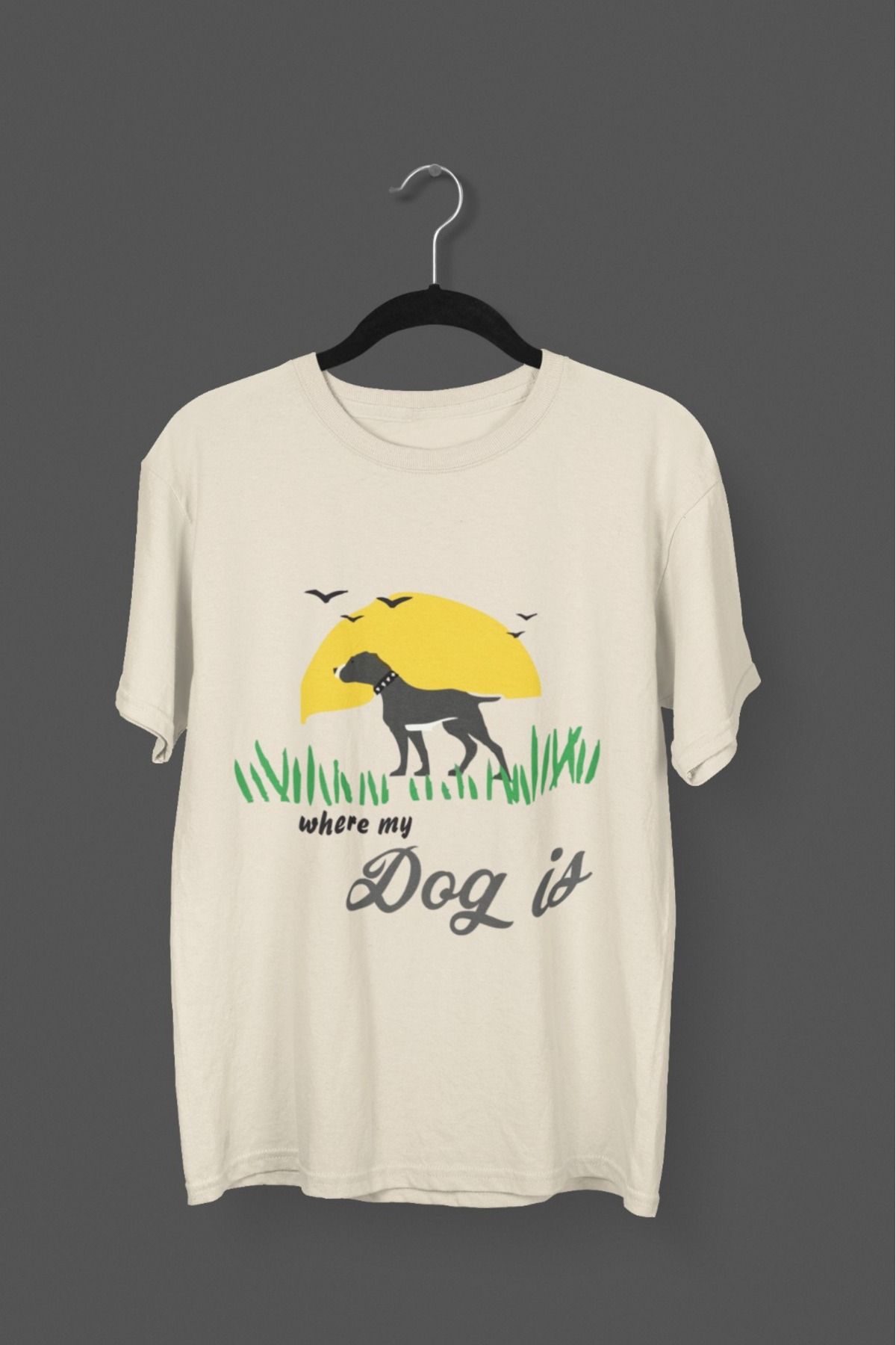 Butik ERKEK/KADIN -WHRE MY DOG IS- TRANSFER BASKILI YUVARLAK YAKA KISA KOL TİŞÖRT