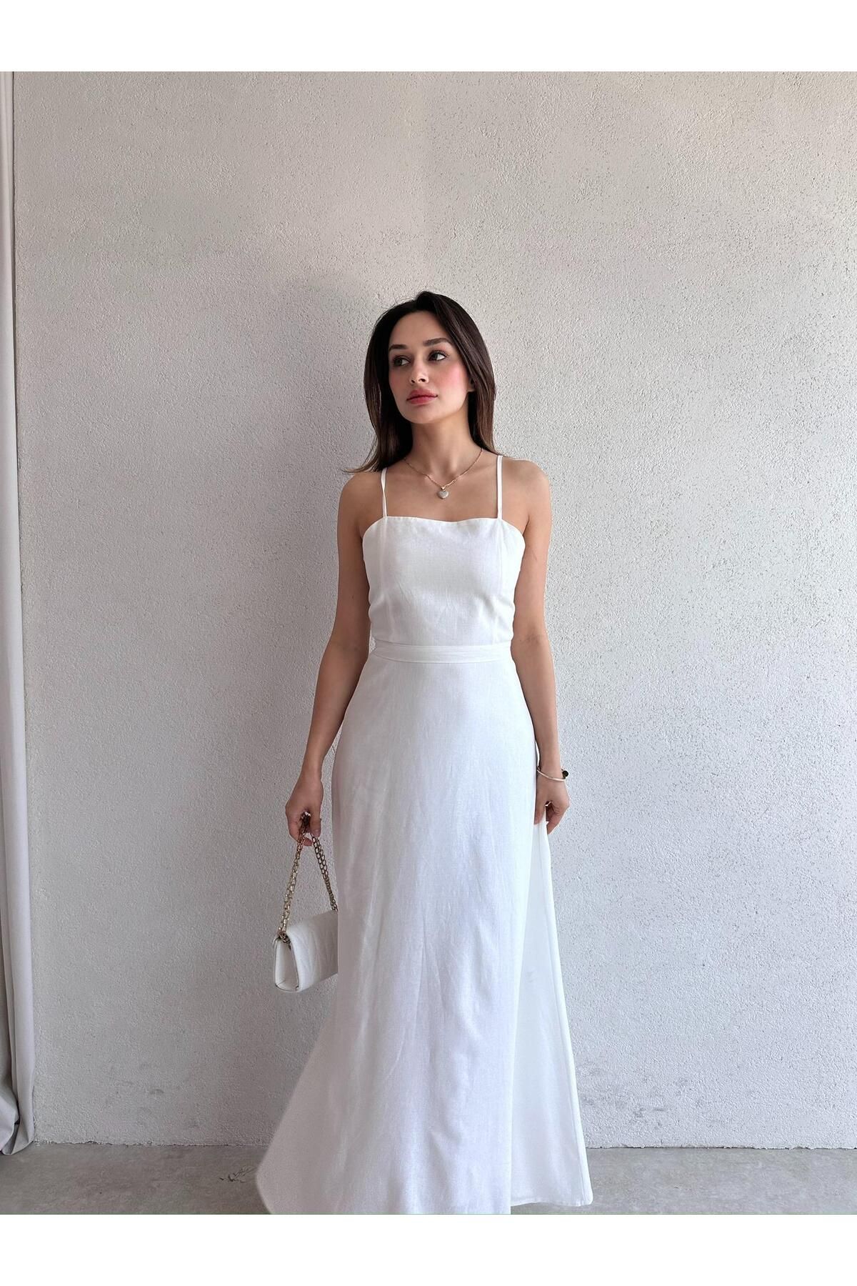 Mooi Butik LAMBORN Maxi Elbise 9690 - Beyaz