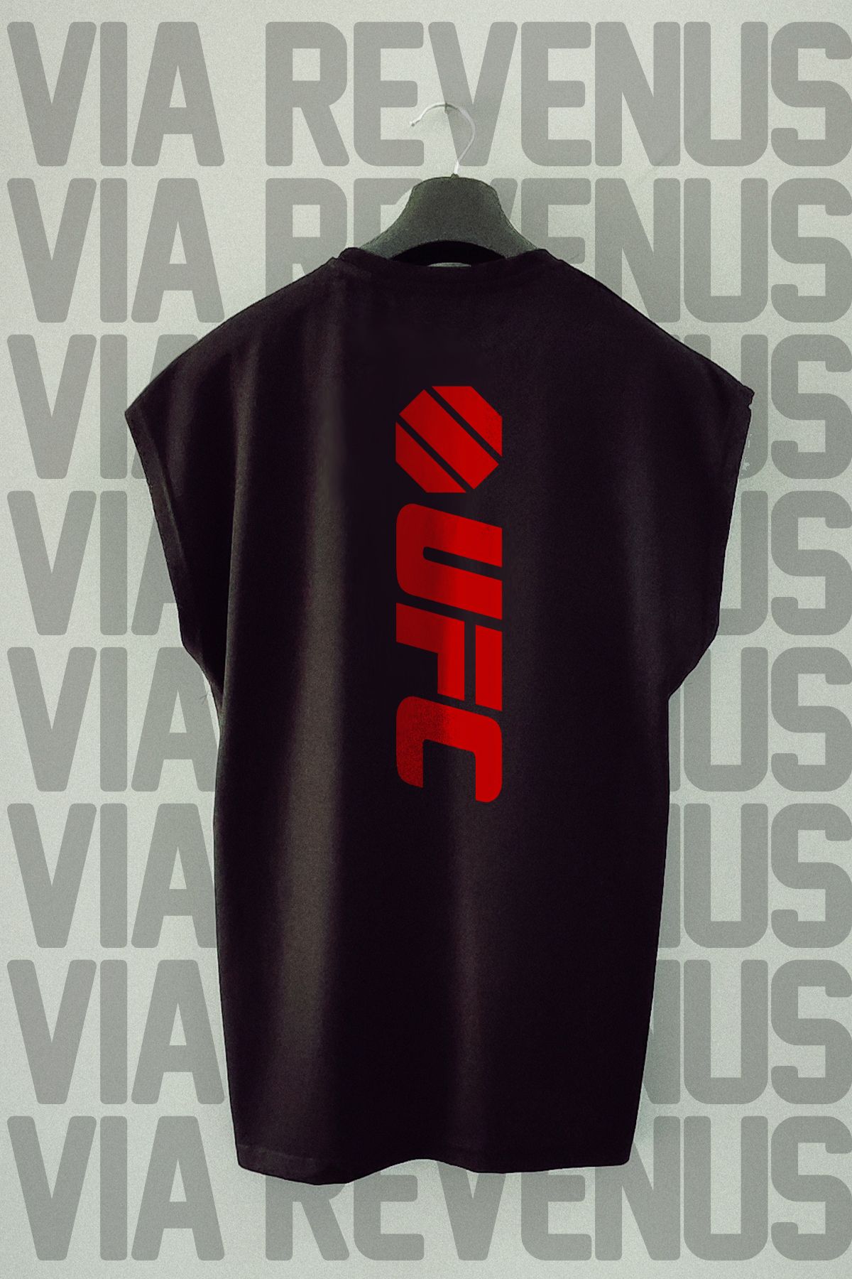 Vordevia UFC Ön ve Arka Baskılı Sıfır Kollu Bisiklet Yaka Spor Tshirt