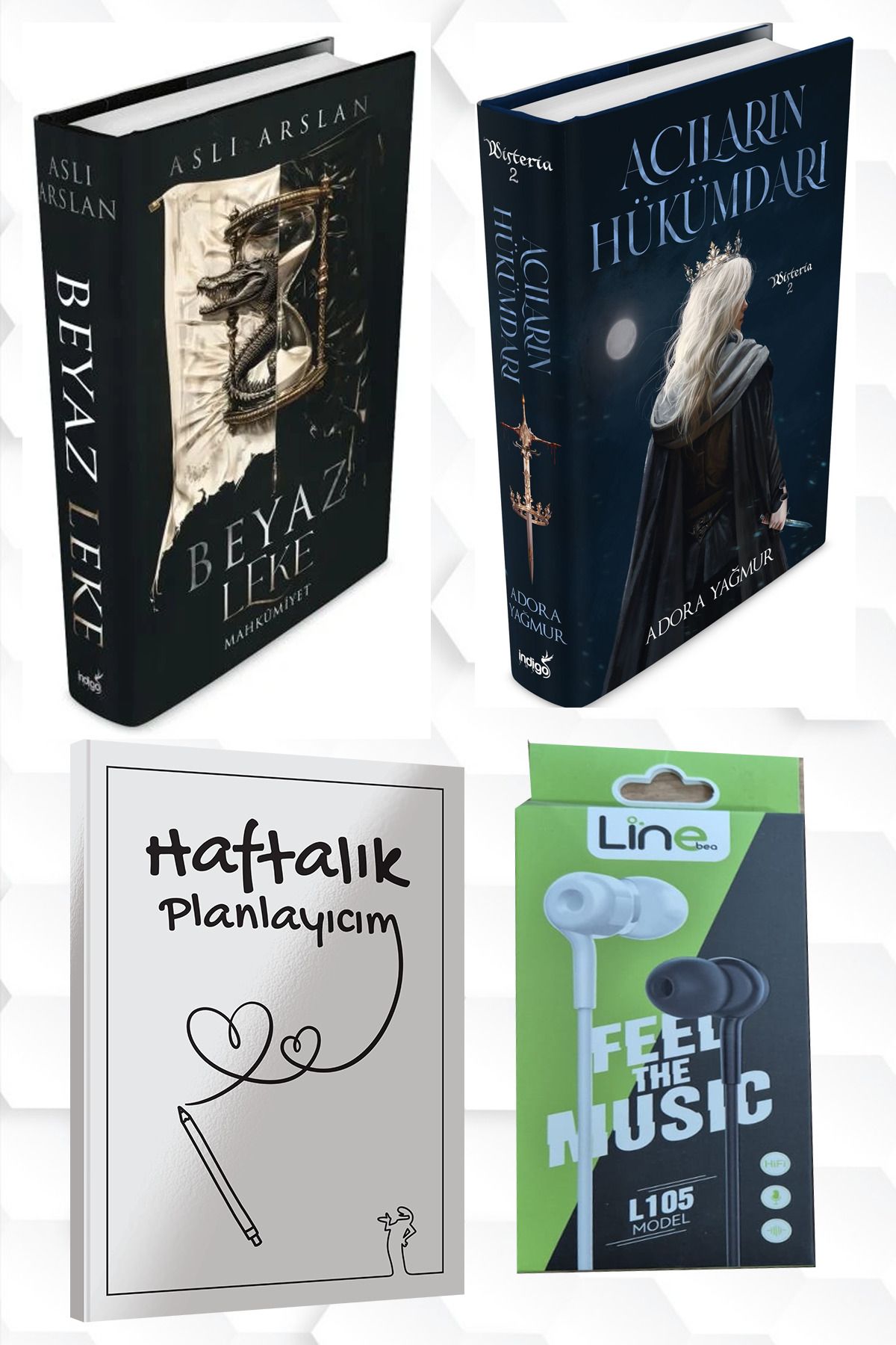 İndigo Kitap ASLI ARSLAN BEYAZ LEKE CİLT 1-ACILARIN HÜKÜMDARI +HAFTALIK PLANLAYICIM 52 (HAFTA)KULAKLIK HEDİYE