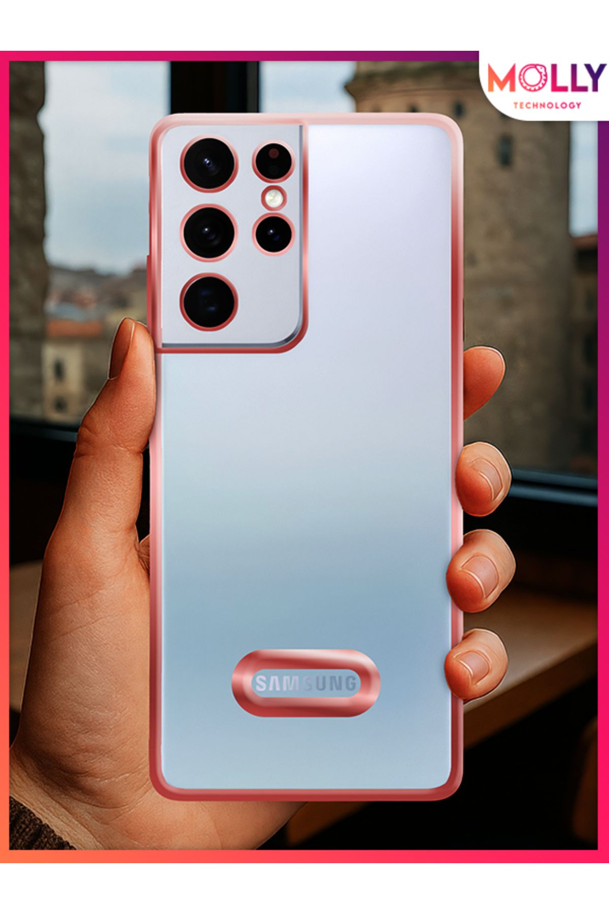Molly Samsung Galaxy S21 ULTRA İçin Kenarları Gümüş Lens Koruyuculu Lou Lazer Şeffaf Silikon Kılıf