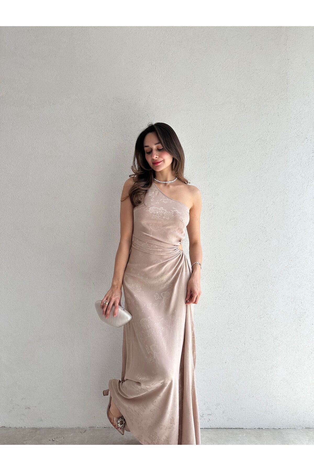 Mooi Butik ALASKA Maxi Elbise 4776 - Vizon