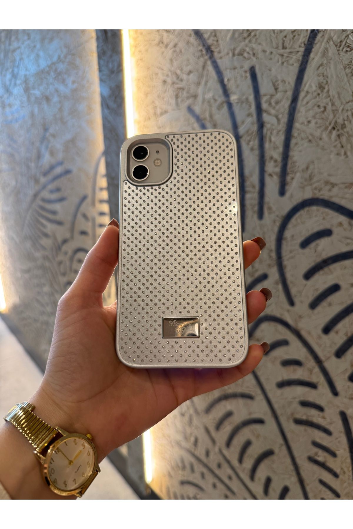 Mois Case İPhone 12 uyumlu elmas Pırlanta taşlı gümüş kılıf