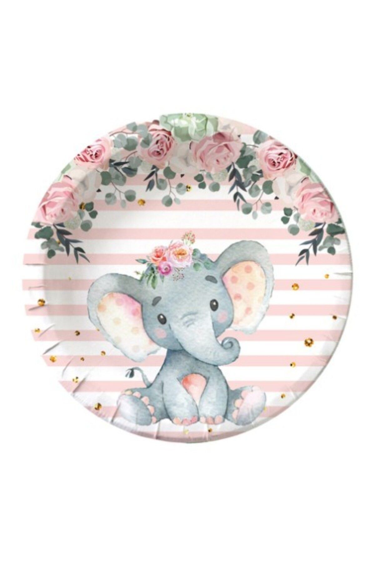 OEM Set 10 Farfurii Unica Folosinta, Imprimeu Elefant, Din Carton, 22 Cm, Roz Unisex - 10