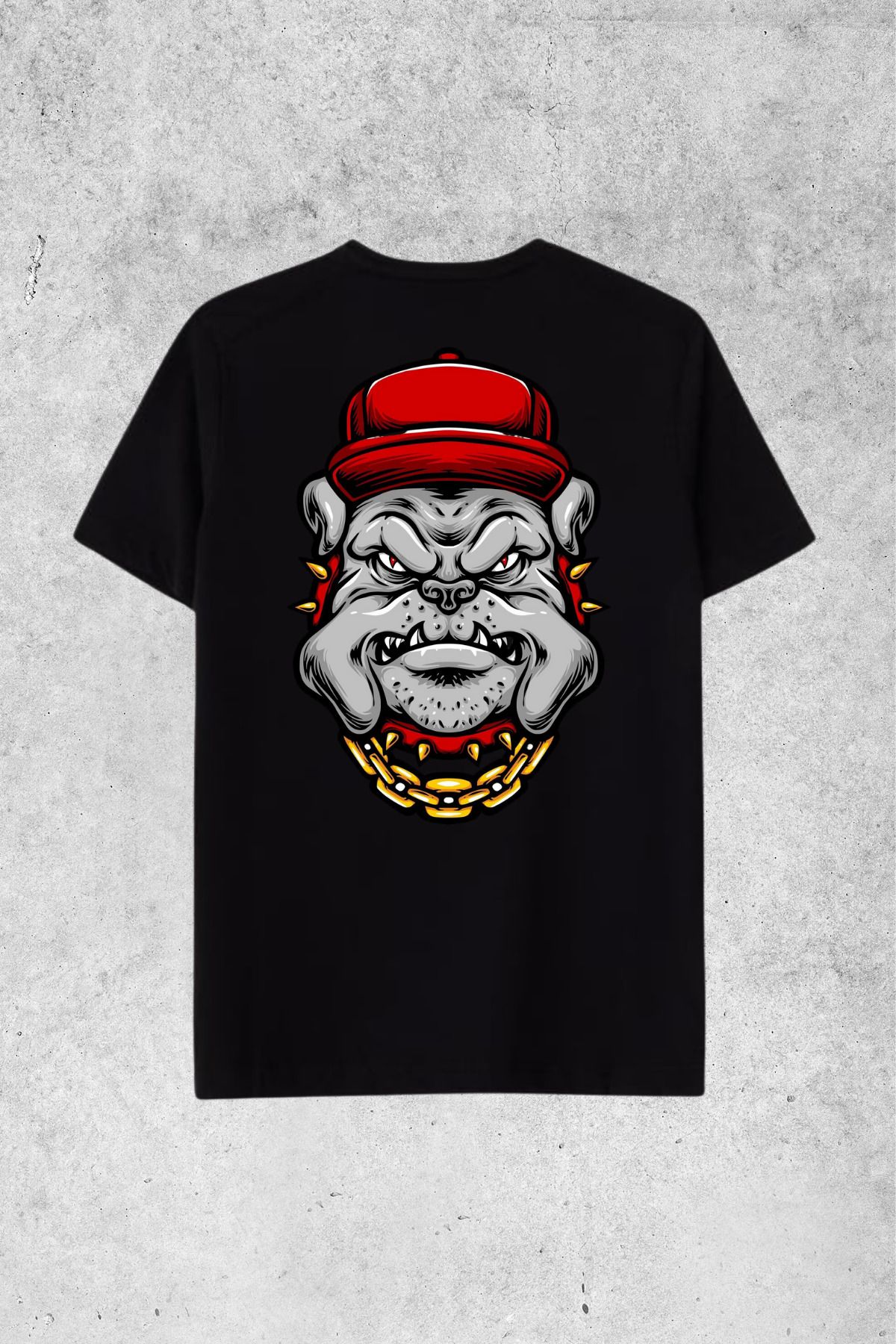 MOLICO Basic unısex sıfır yaka kısa kollu ŞAPKALI KÖPEK SIRT BASKILI OVERSİZE tshirt