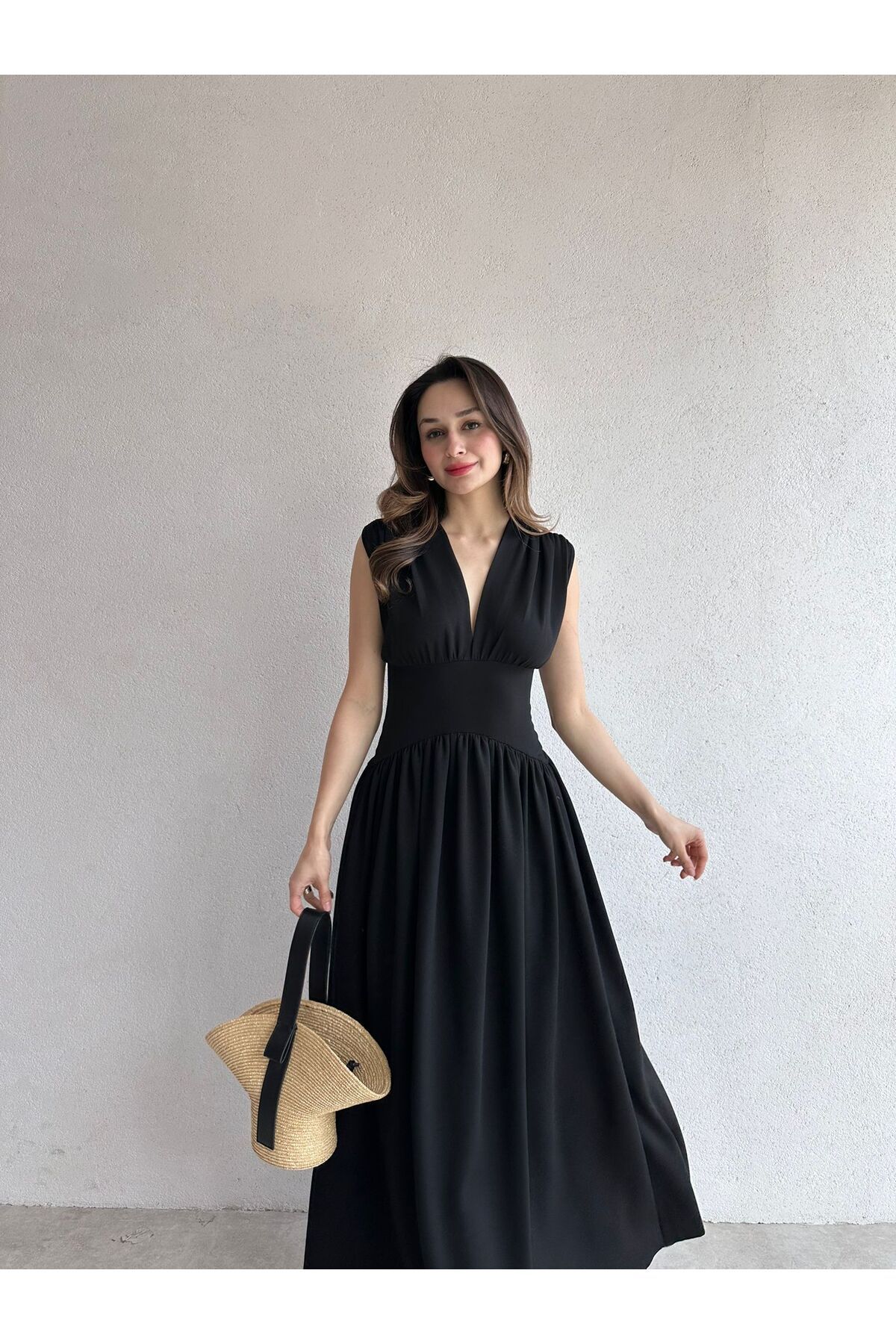 Mooi Butik EGERTON Maxi Elbise 3845 - Siyah