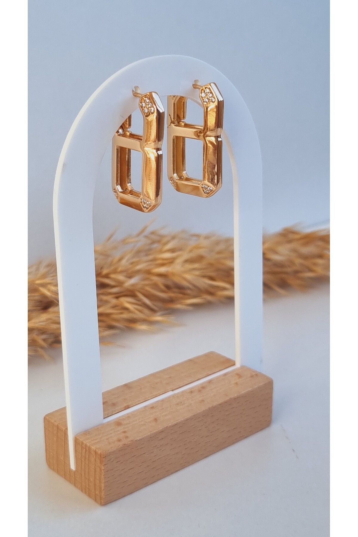 İNİTİUM Premium Paslanmaz Çelik Dikdörtgen Rose Gold Küpe