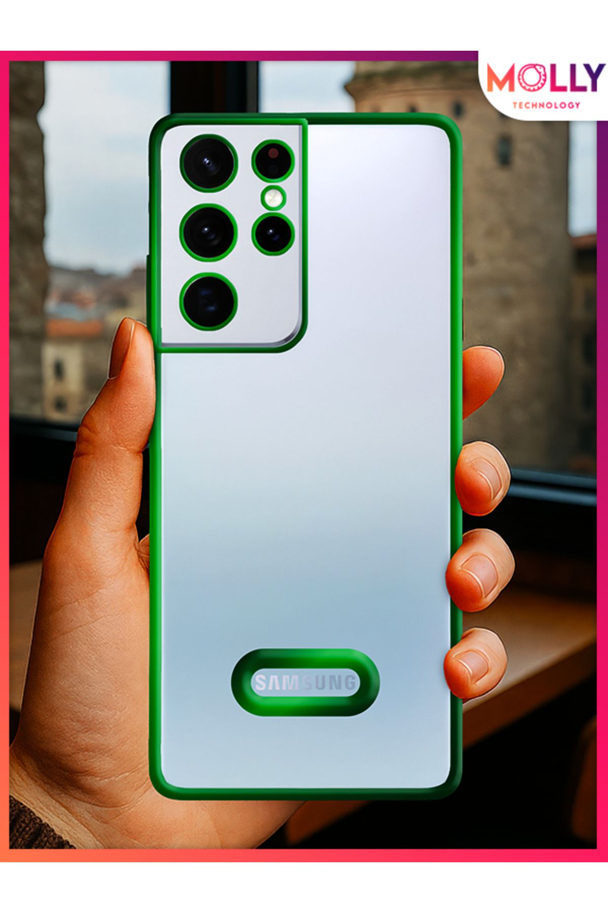 Molly Samsung Galaxy S21 ULTRA İçin Kenarları Gümüş Lens Koruyuculu Lou Lazer Şeffaf Silikon Kılıf