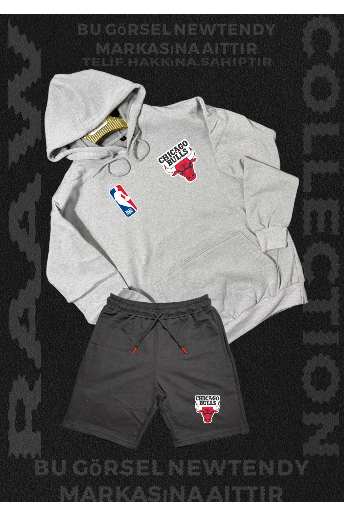 Minikelya Chigago bulls taraftar kombin hoodie penye şort alt üst takım 2li ürün