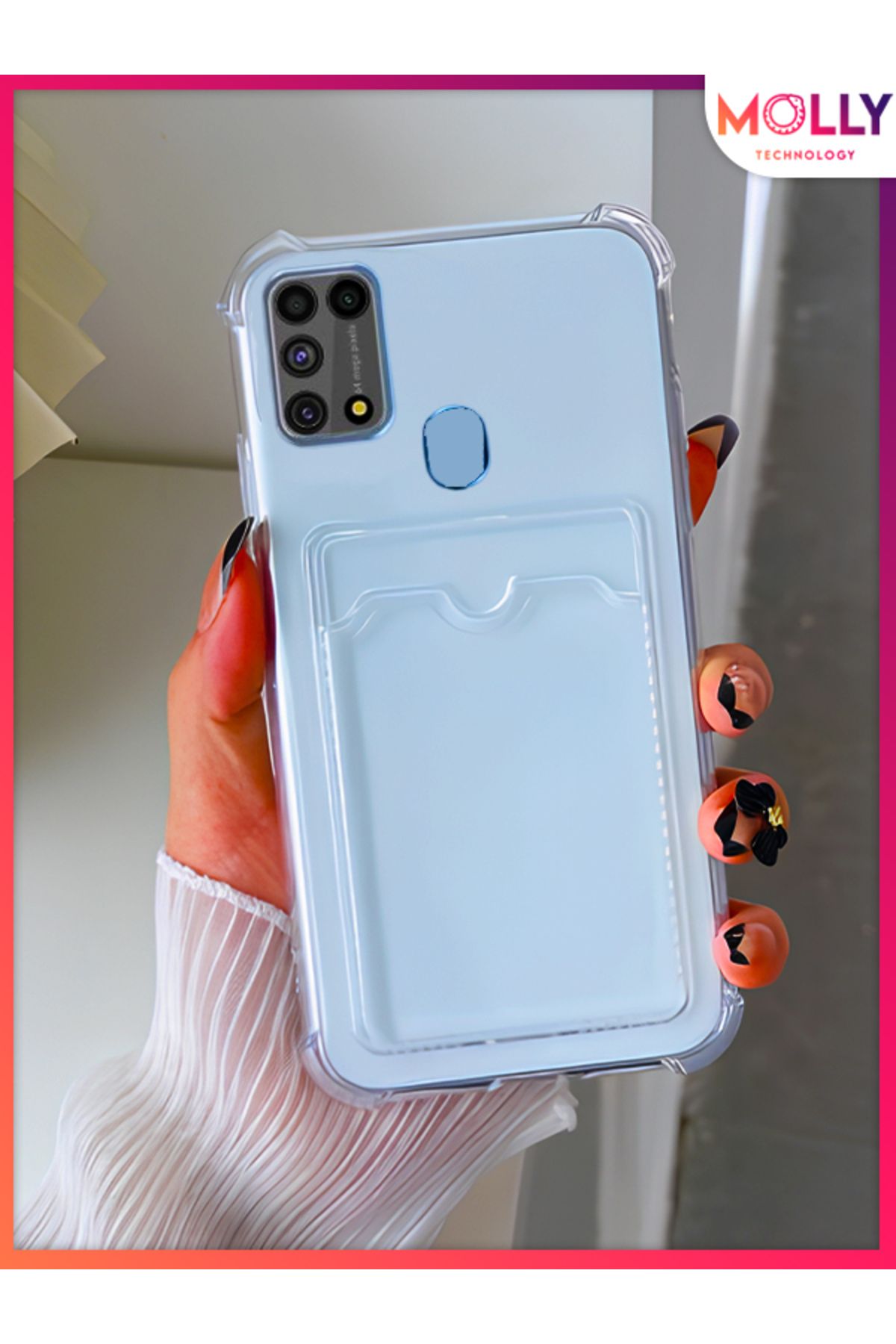 Molly Samsung Galaxy M31 İçin Kart Cepli Şeffaf Silikon KIlıf