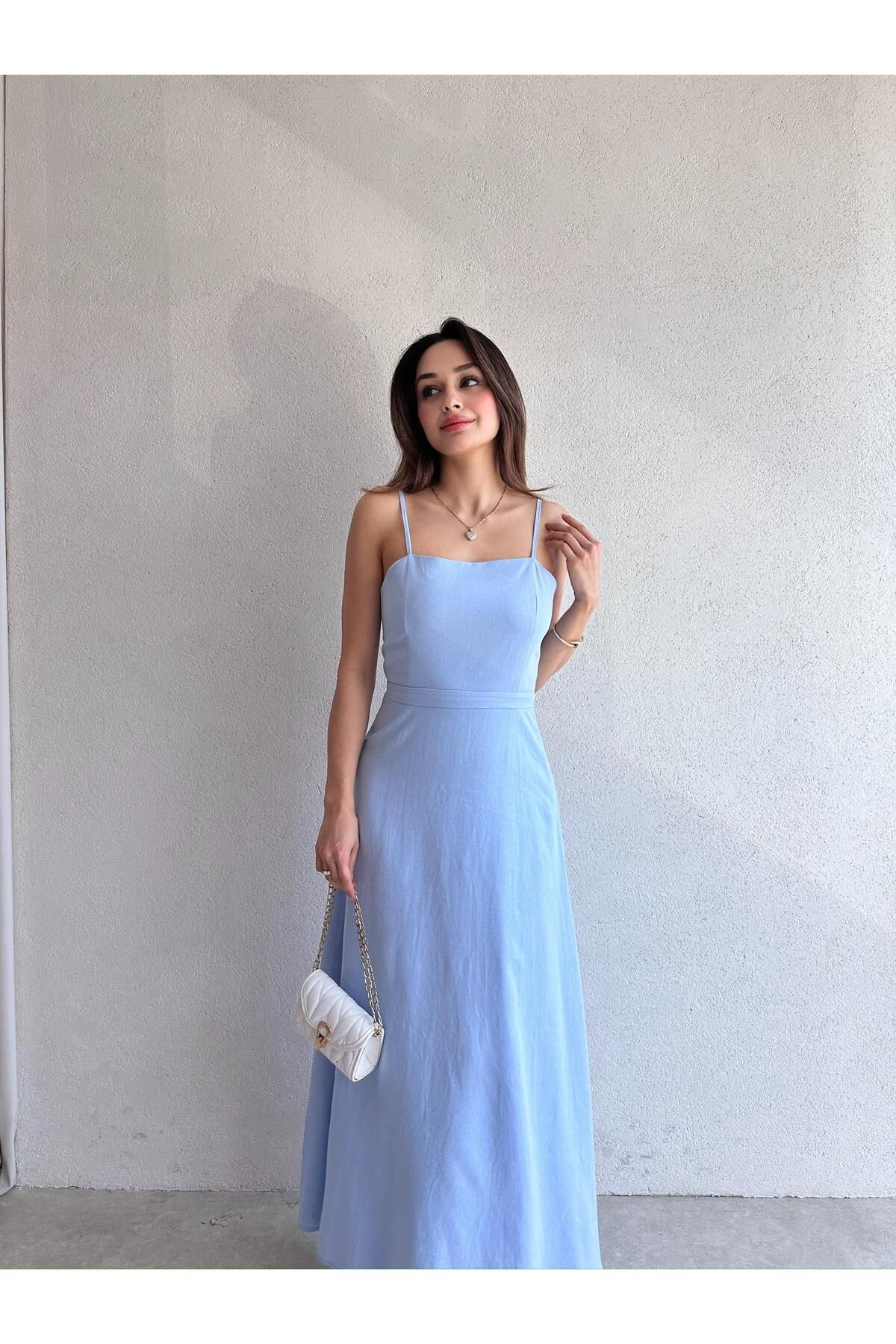 Mooi Butik LAMBORN Maxi Elbise 9690 - Mavi