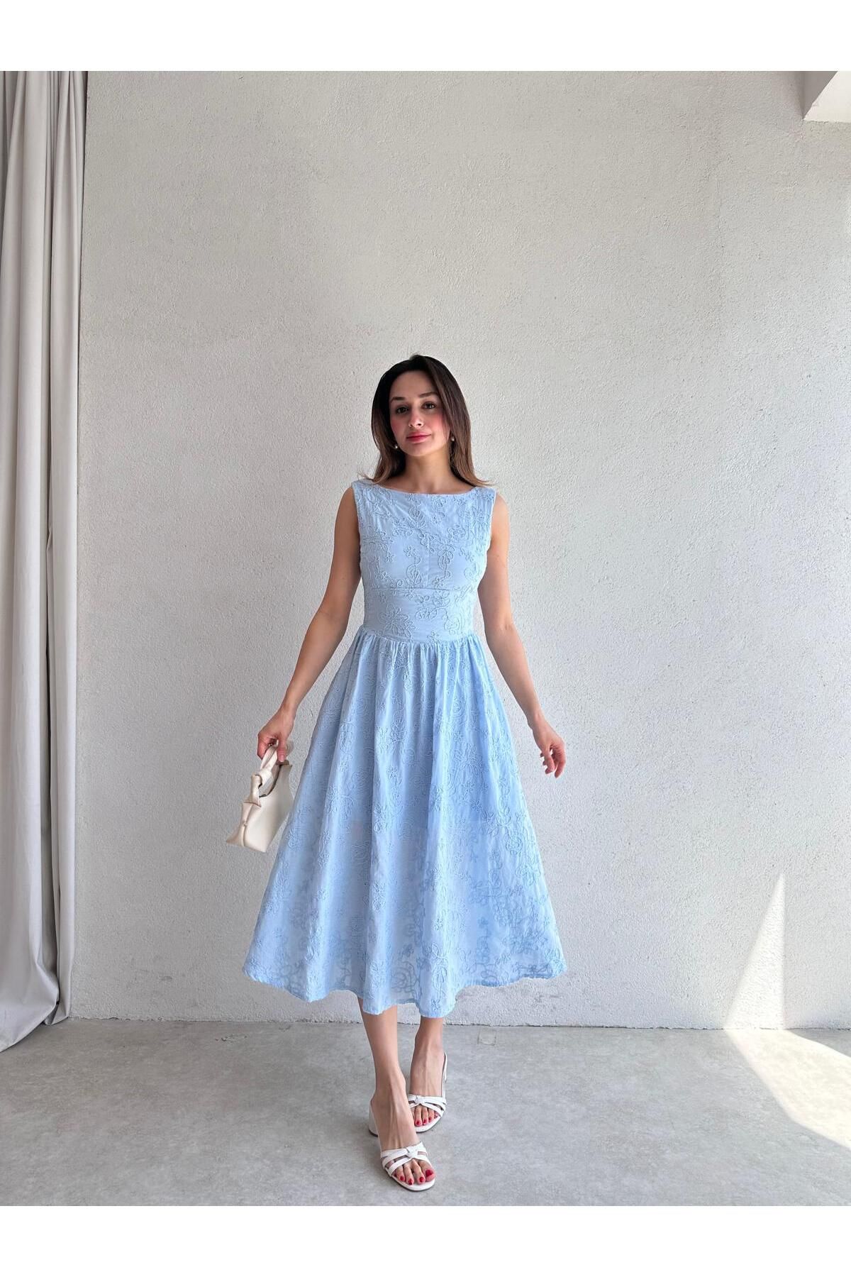 Mooi Butik-Rochie Midi RUBEL 2383 - Albastru 3