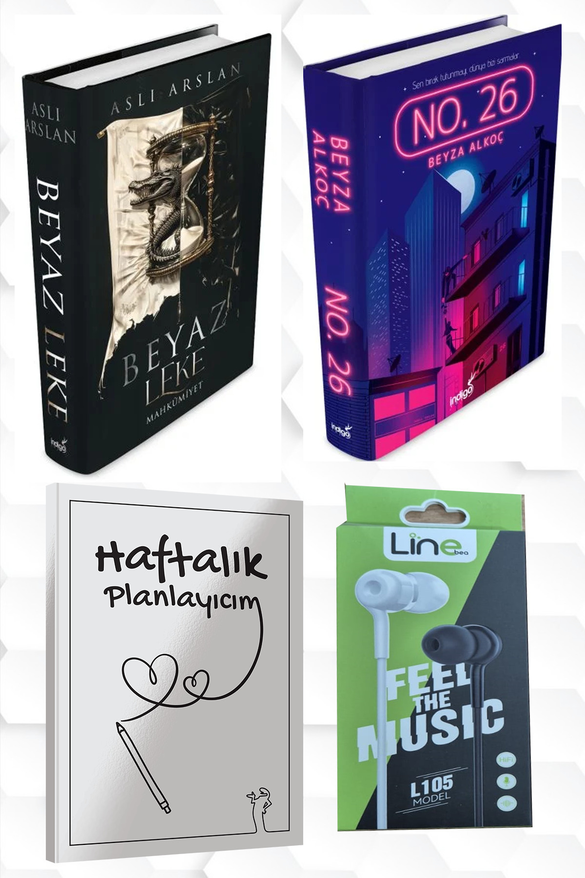 İndigo Kitap ASLI ARSLAN BEYAZ LEKE CİLT 1 NO 26 +HAFTALIK PLANLAYICIM 52 (HAFTA)KULAKLIK HEDİYE