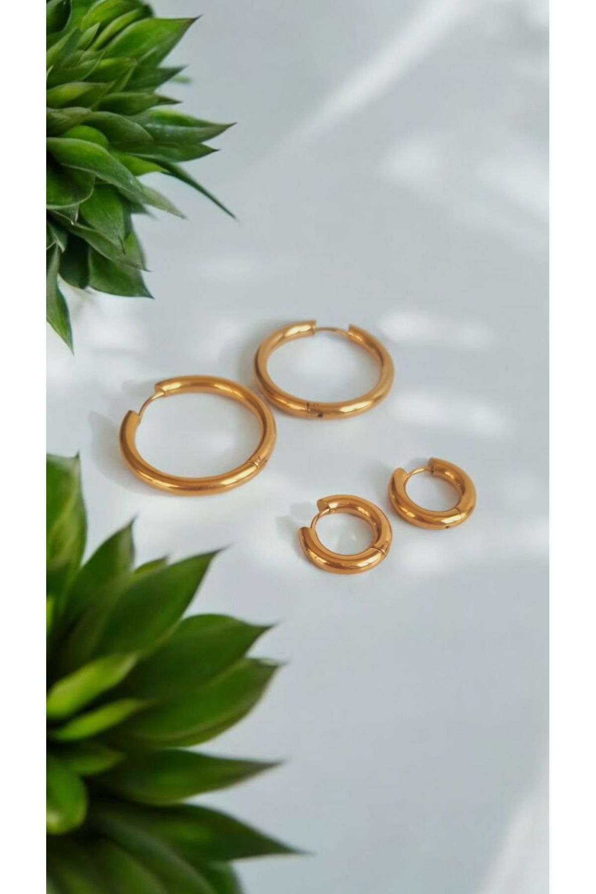 İNİTİUM Paslanmaz Çelik 2 Çift Gold Halka Küpe