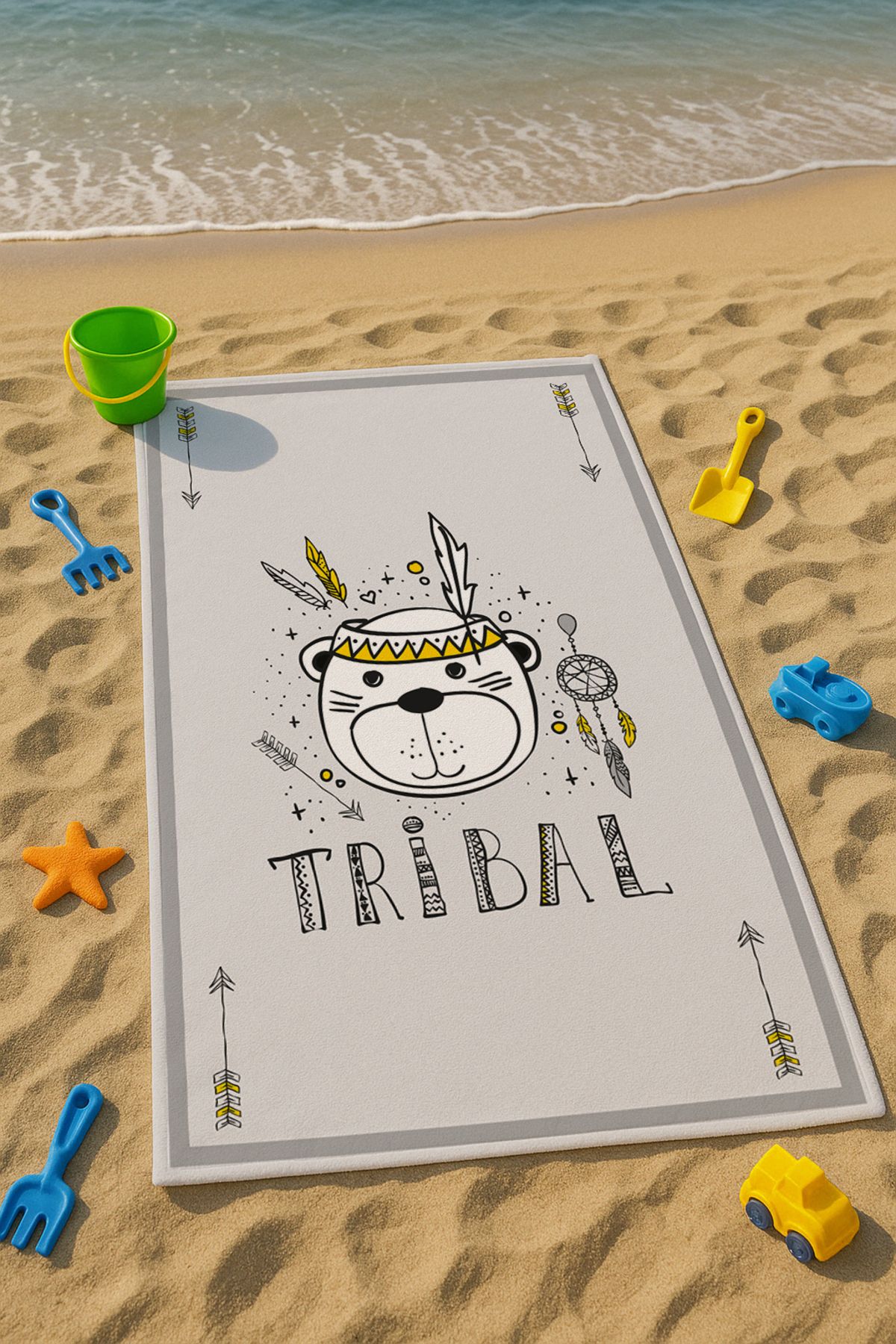 Talia Home Gri Tribal Desenli Çocuk Plaj - Deniz- Havuz Havlusu TLAPH-043