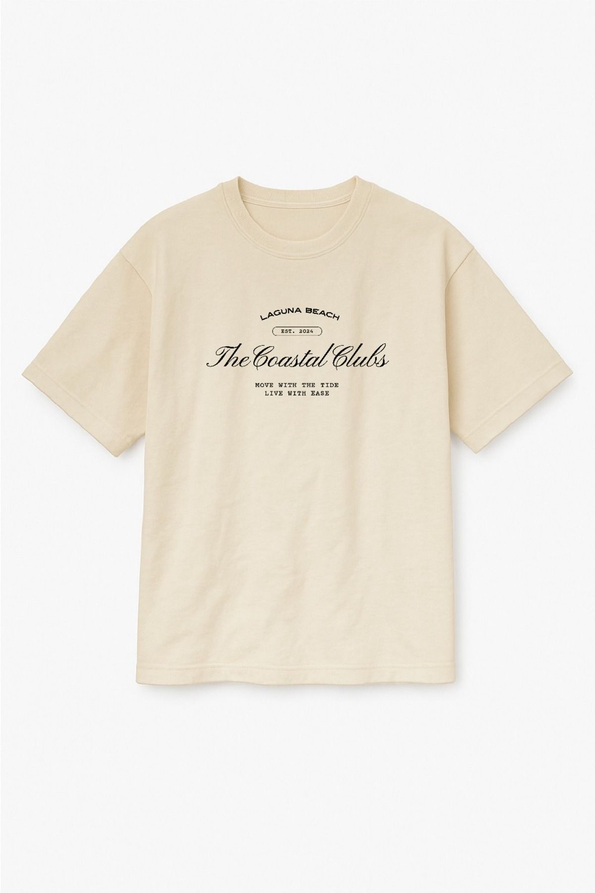 Altair Tr Bej Renk Oversize Laguna Beach Baskılı Unisex Tişört T-shirt