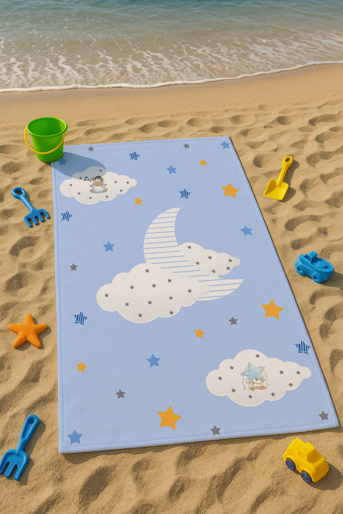 Talia Home Mavi Zzz Uyku Desenli Çocuk Plaj - Deniz- Havuz Havlusu TLAPH-147
