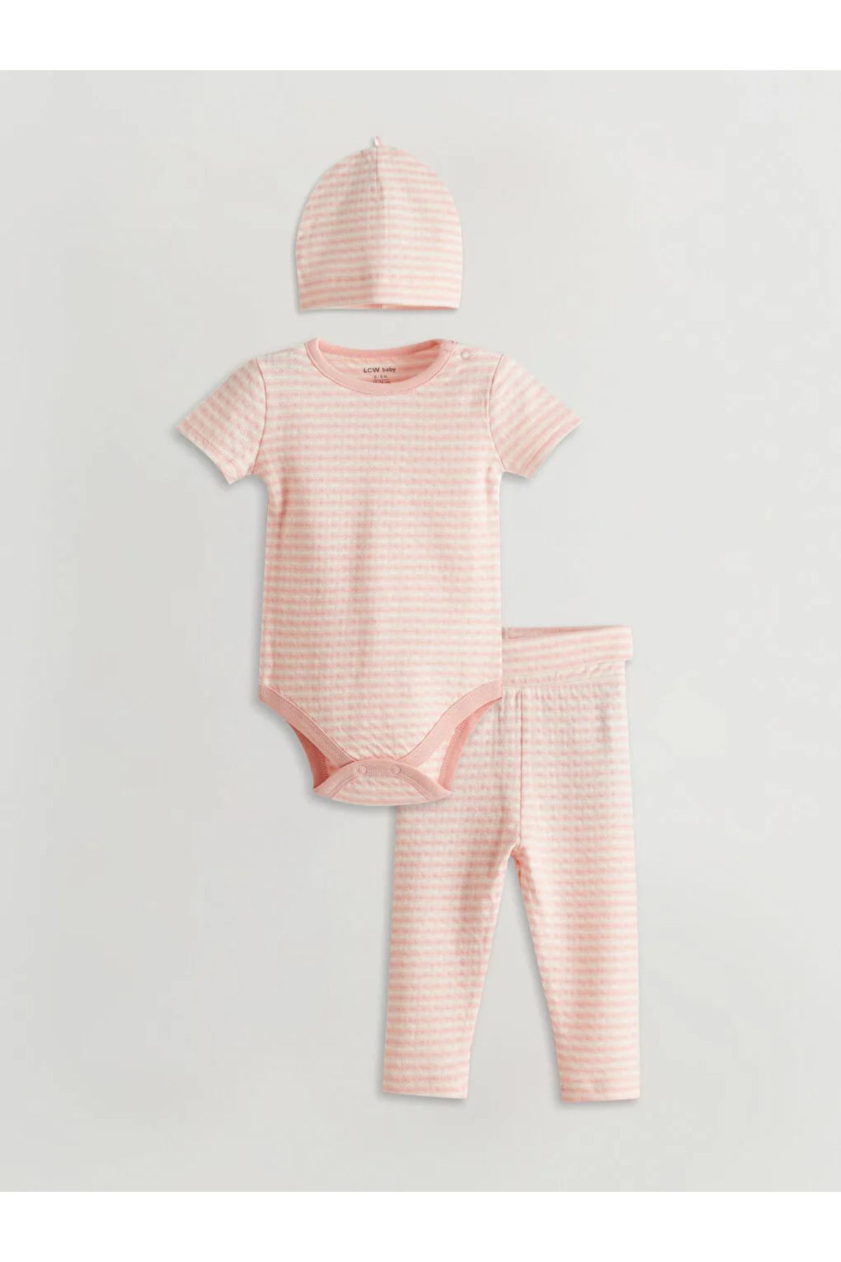 LC Waikiki LCW baby Pembe Çizgili Organik Kumaş Kız Bebek Hastane Çıkış Seti