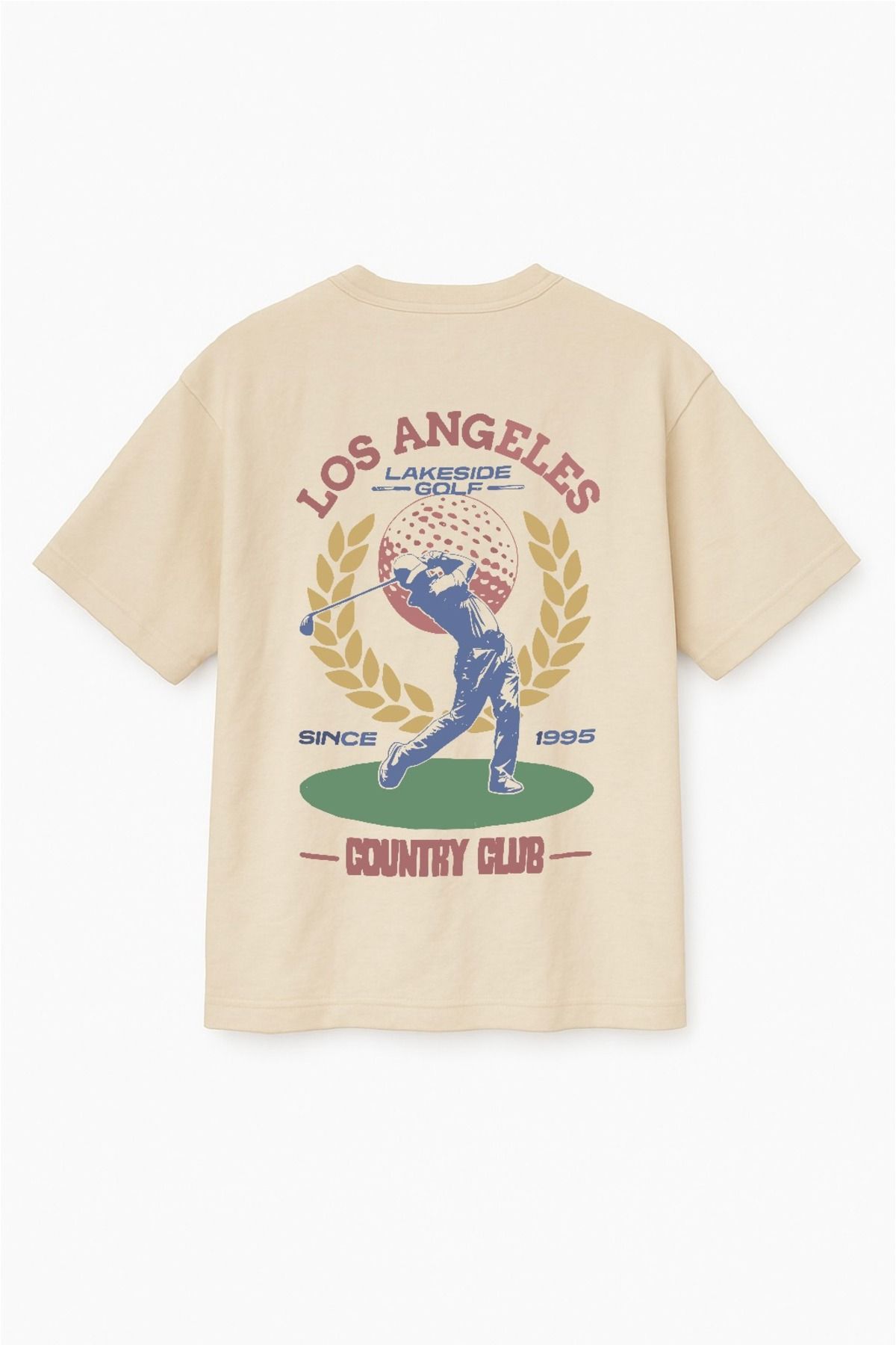 Altair Tr Bej Renk Oversize Sırt Los Angeles Golf Baskılı Unisex Tişört T-shirt