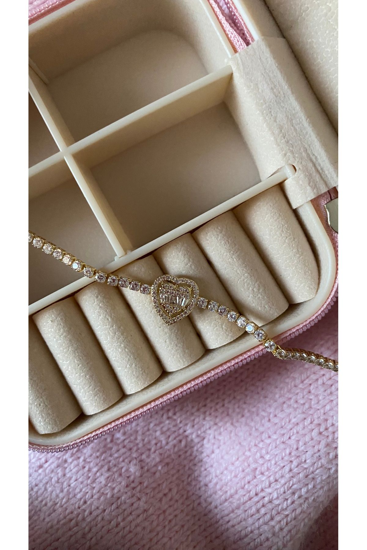 JEWELRY ÇELİK KALP BAGET DETAYLI ZİRKON TAŞLI BİLEKLİK