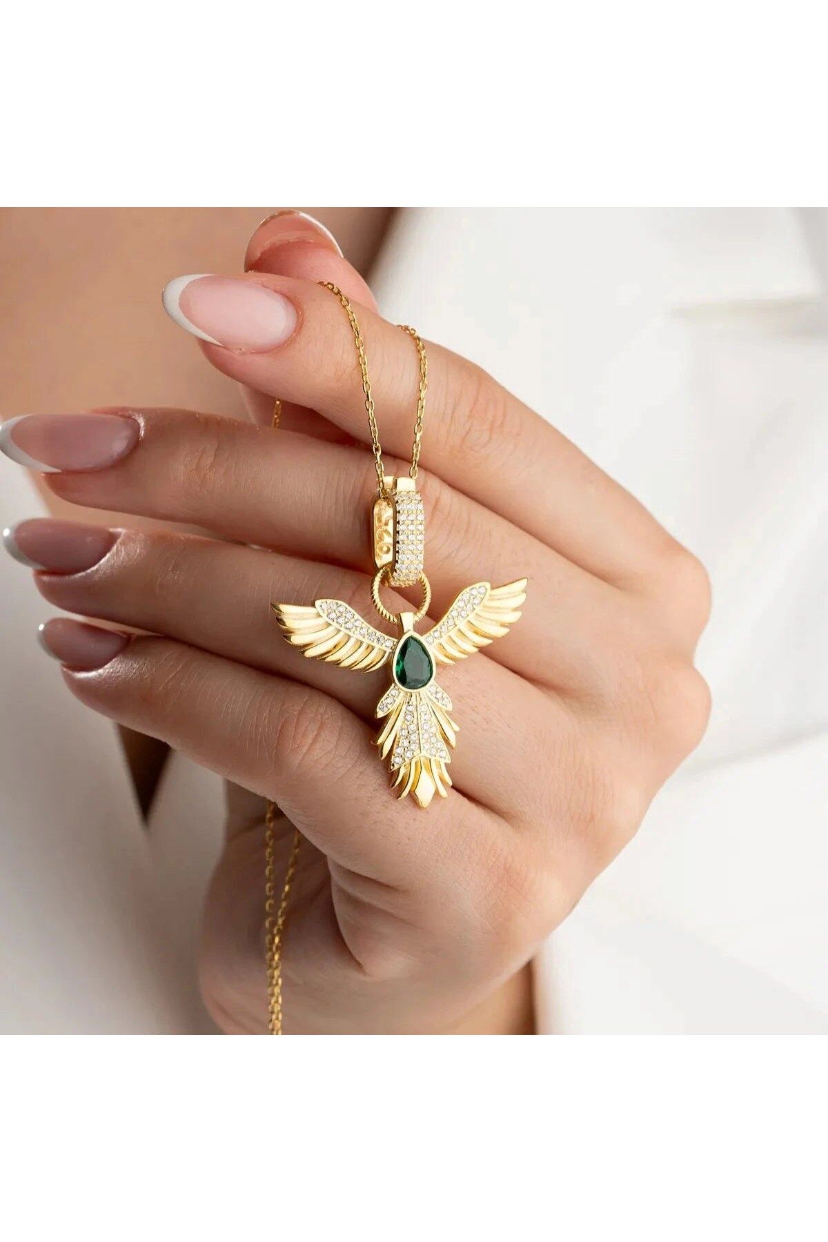 beonejewelry YEŞİL TAŞLI ZÜMRÜDÜANKA KOLYE | 925 GÜMÜŞ