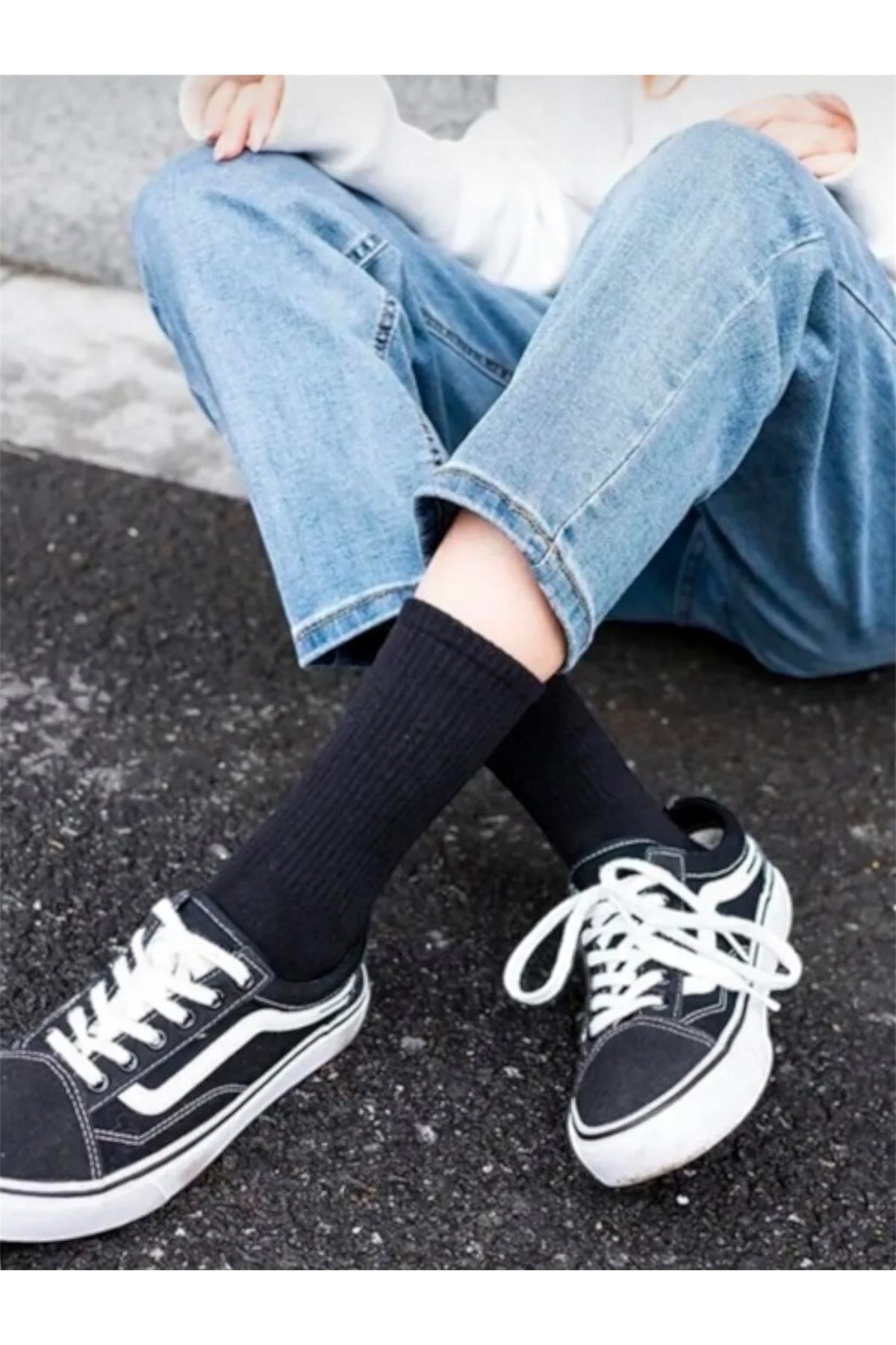 GRİMNİR SOCKS 6 Çift Beyaz Çizgisiz Kolej Tenis Çorap