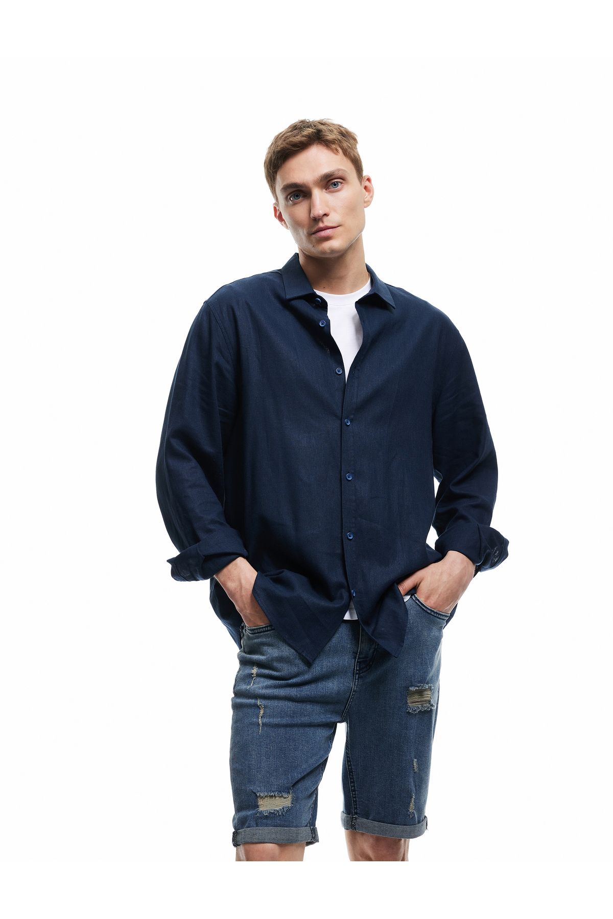 Koton Szorty Jeansowe Bawełniane Slim Fit - Podarte Bermudy, Detale Kieszeni, Warstwowe Nogawki Mężczyzna - 32