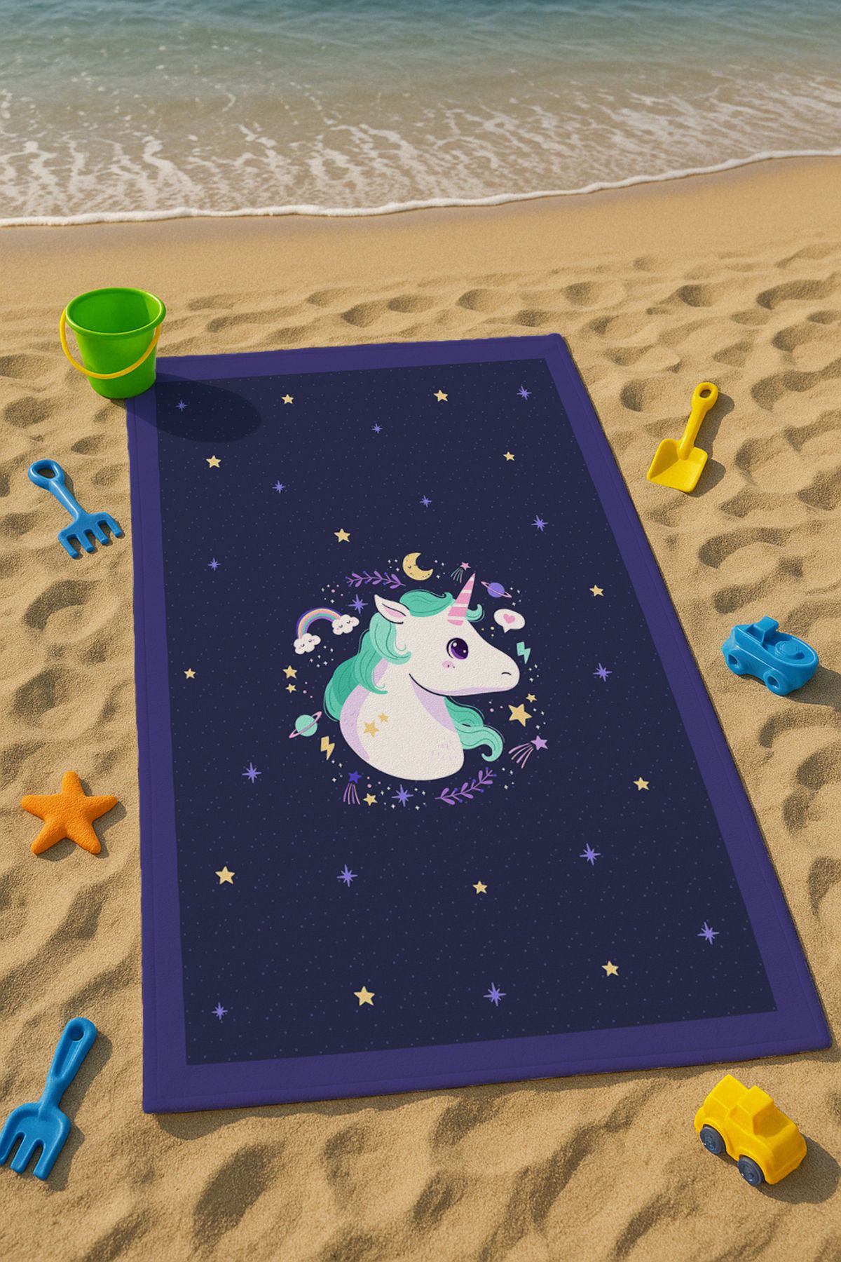 Talia Home Koyu Mor Unicorn Desenli Çocuk Plaj - Deniz- Havuz Havlusu TLAPH-066