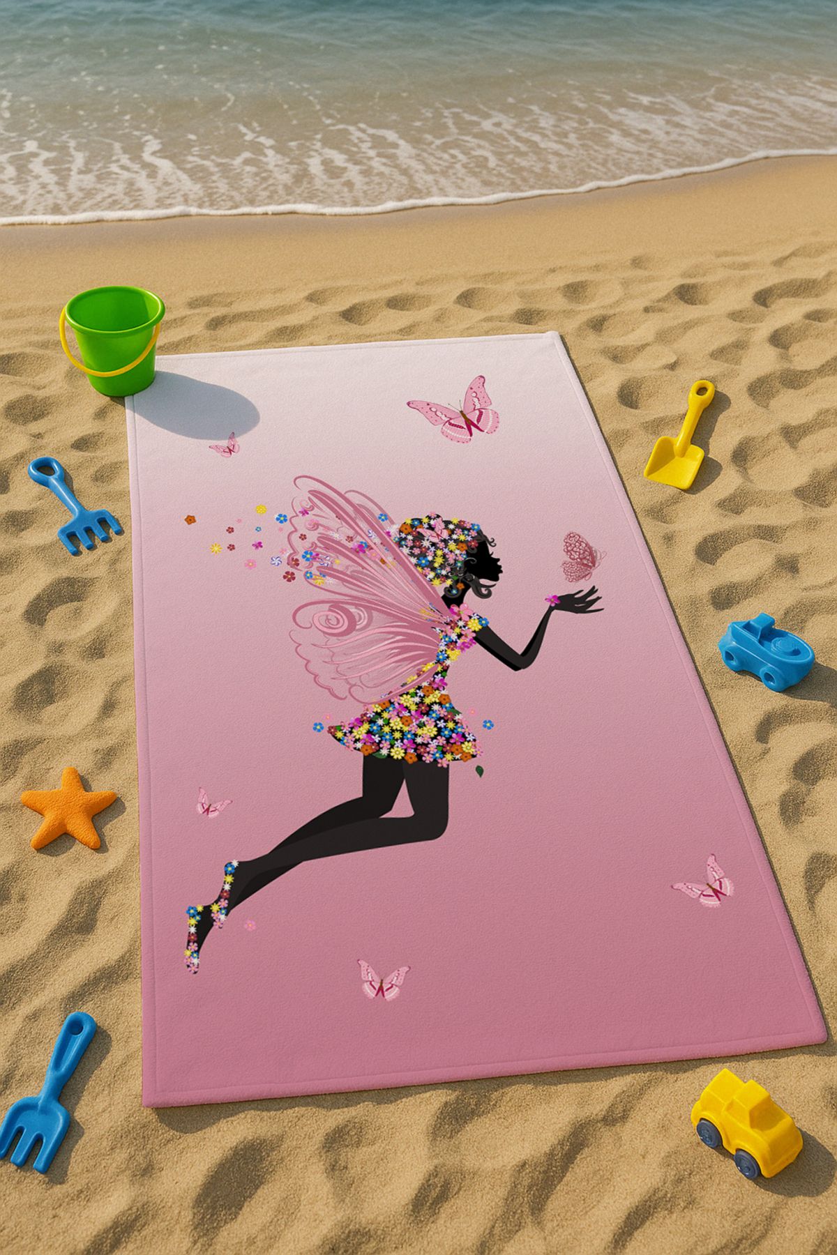 Talia Home Pembe Kelebek Kız Desenli Çocuk Plaj - Deniz- Havuz Havlusu TLAPH-063