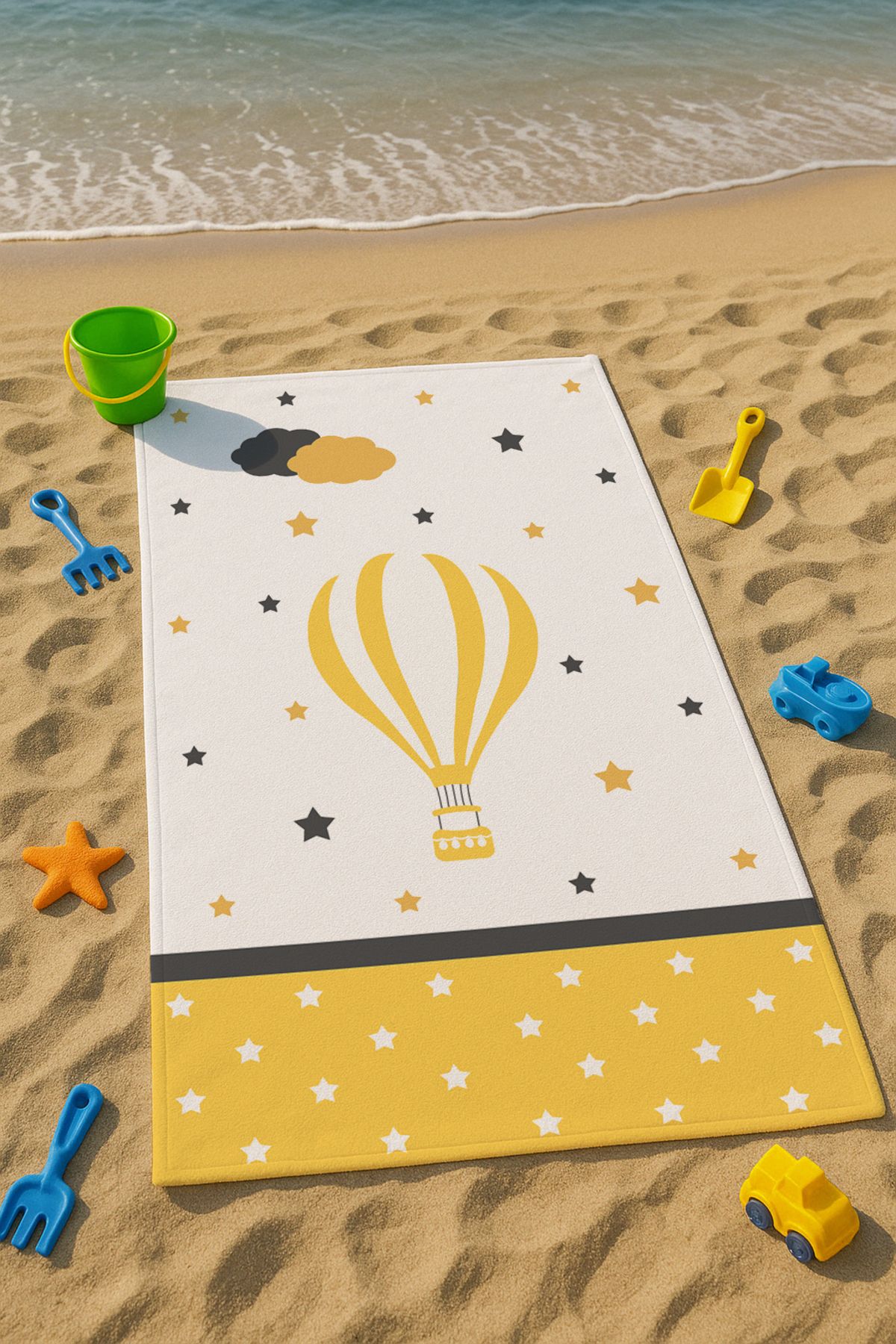 Talia Home Sarı Uçan Balon Desenli Çocuk Plaj - Deniz- Havuz Havlusu TLAPH-127