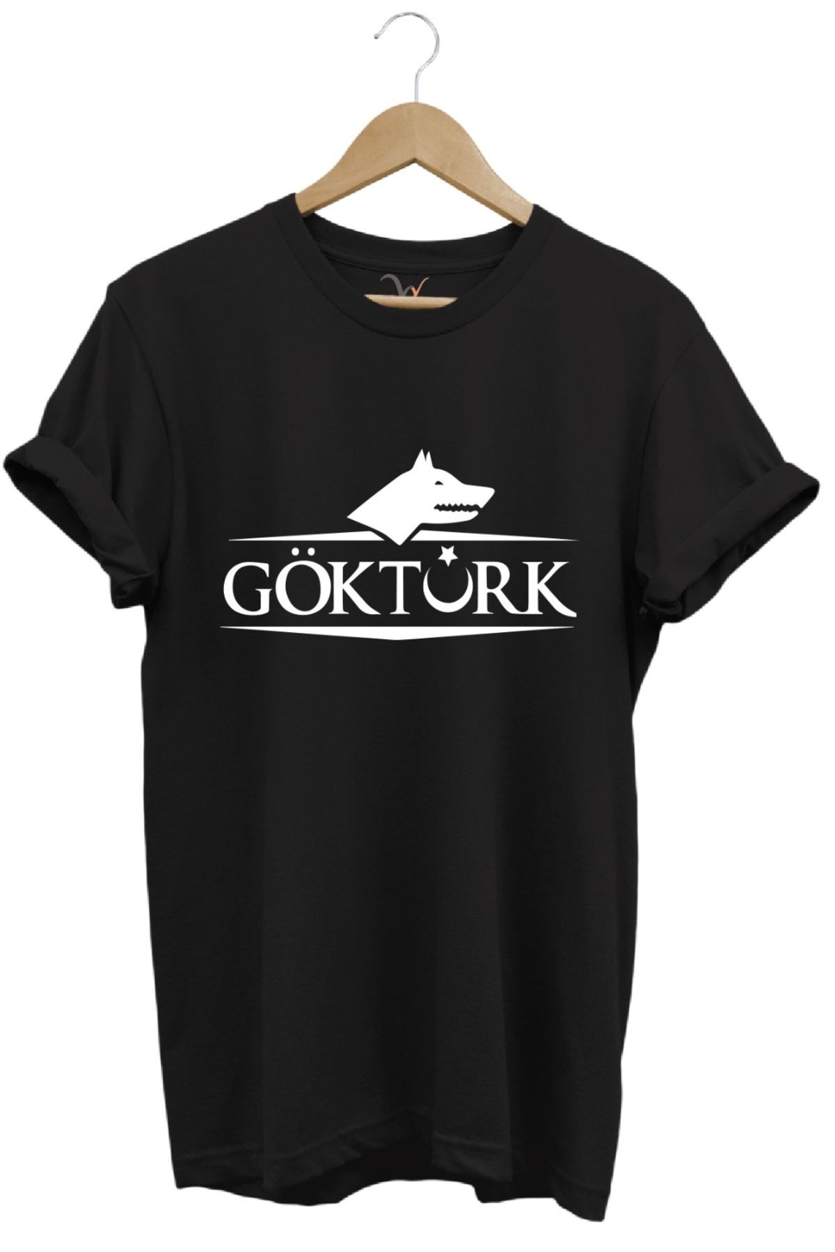 MODA Göktürk Yazılı Kurt Baskılı Anadolu Ruhunu Taşıyan Tasarım %100 Pamuk Bisiklet Yaka Basic T-shirt