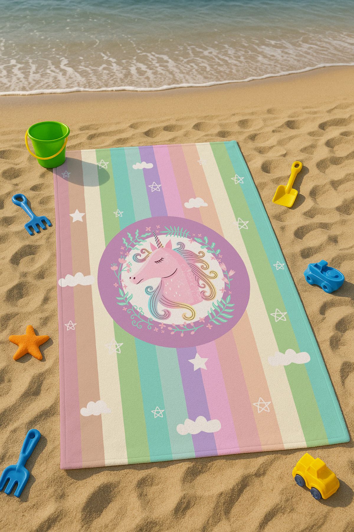 Talia Home Renkli Unicorn Desenli Çocuk Plaj - Deniz- Havuz Havlusu TLAPH-121