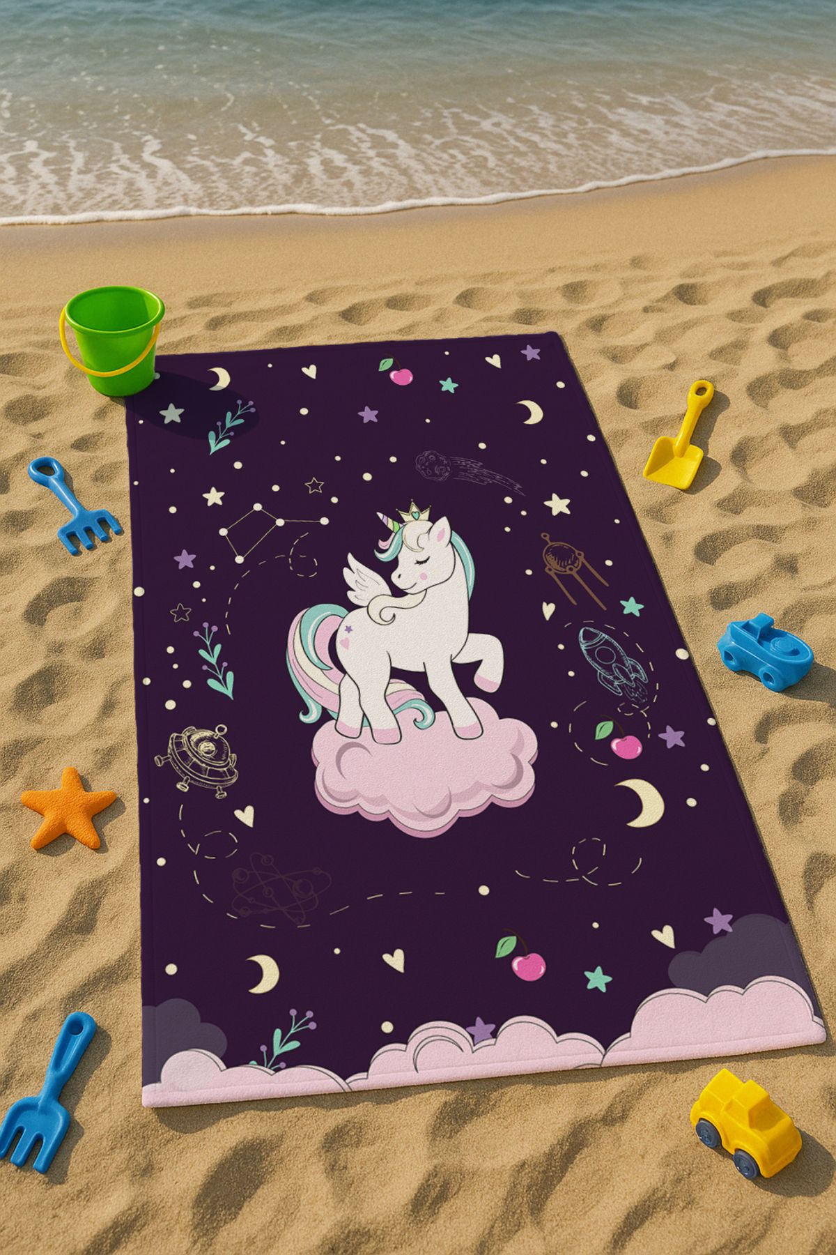 Talia Home Mor Unicorn Desenli Çocuk Plaj - Deniz- Havuz Havlusu TLAPH-078