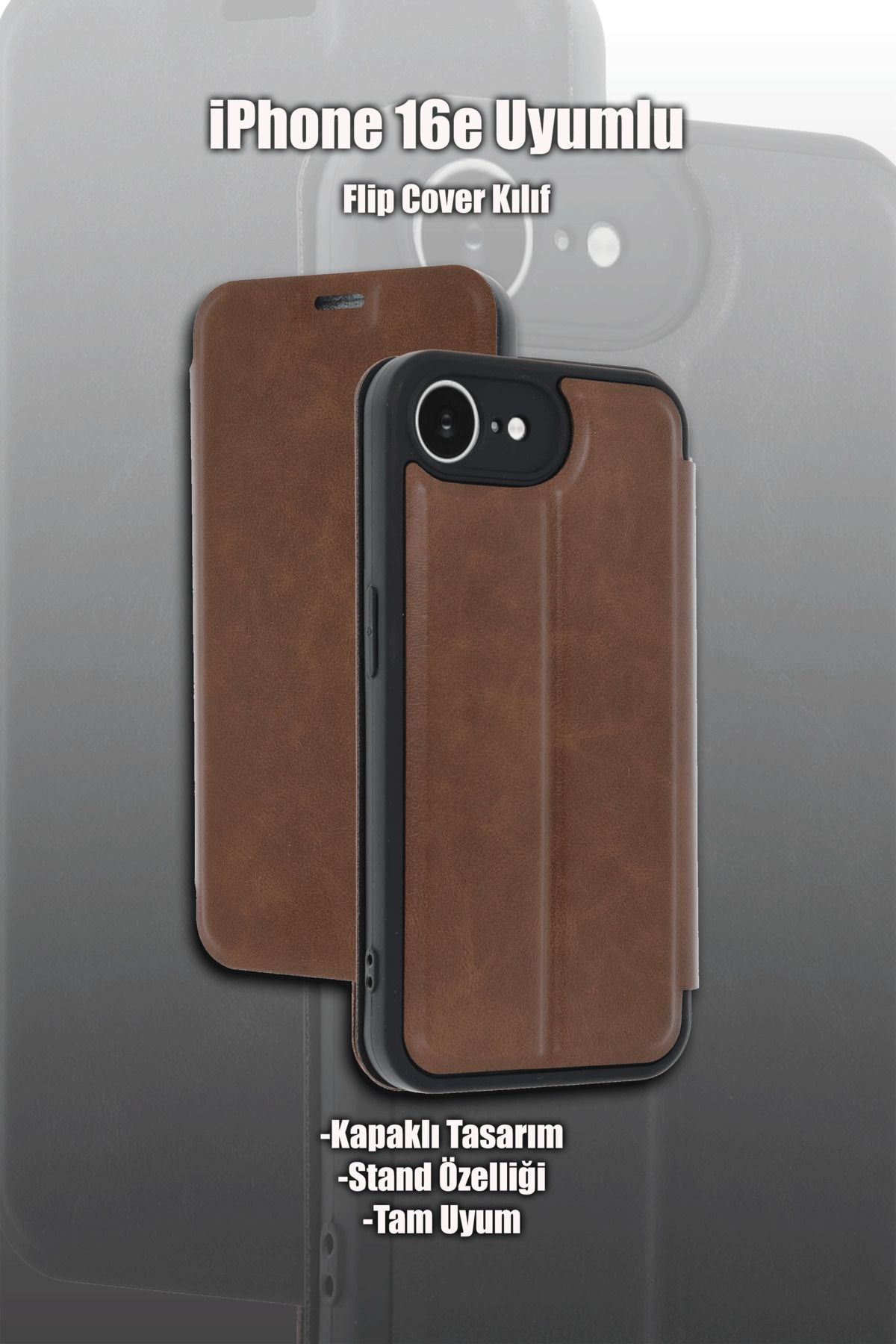 mobrika iPhone 16E Deri Detaylı Kapaklı Telefon Kılıf - Flip Cover